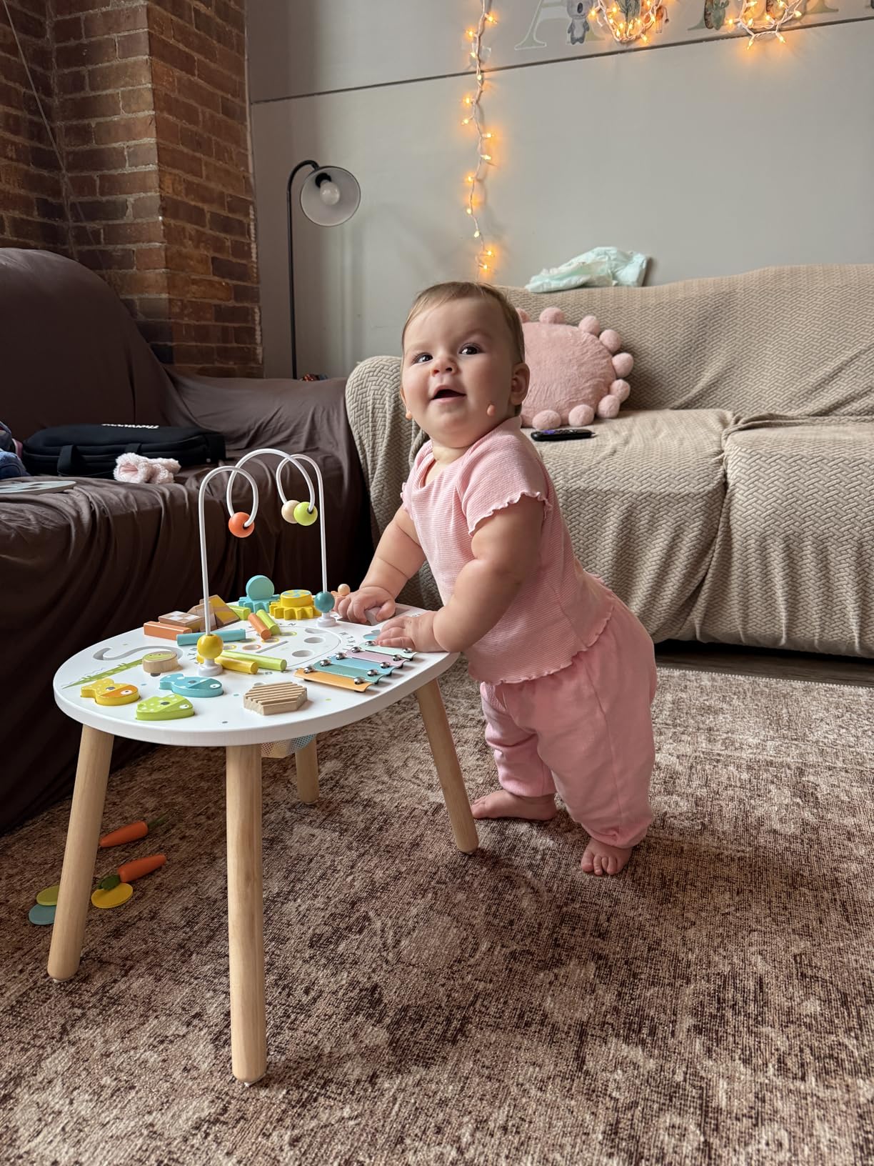 Giant bean Wooden Activity Table for 1 Year Old, 11-in-1 Montessori Learning Table with Bead Maze, Shape Sorter, Fishing Game & More - Sensory Development Toy for Toddlers, Ideal 1st Birthday Gift customer photo 1