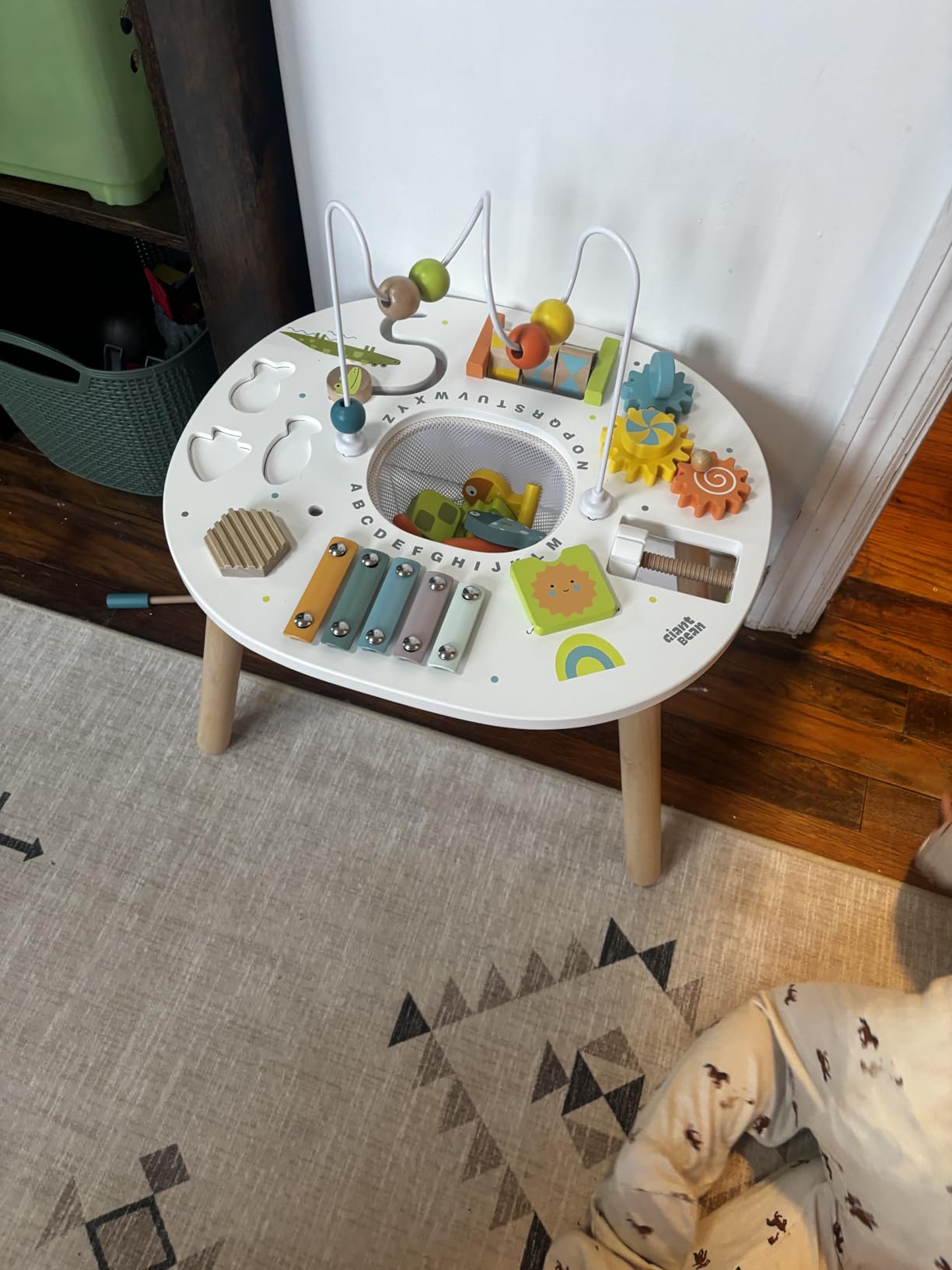 Giant bean Wooden Activity Table for 1 Year Old, 11-in-1 Montessori Learning Table with Bead Maze, Shape Sorter, Fishing Game & More - Sensory Development Toy for Toddlers, Ideal 1st Birthday Gift customer photo 2