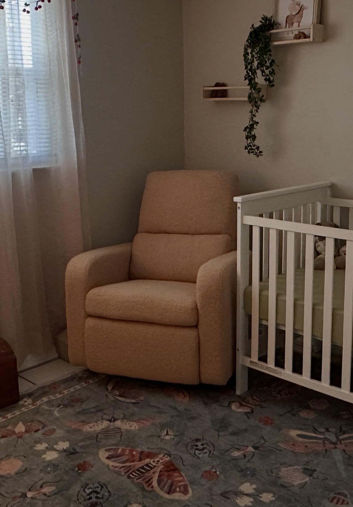 Swivel Rocker Recliner, Oversized Boucle Glider Recliner Nursery, Manual Swivel Rocking Reclining Chairs with Removable Cushion and Lumbar Support for Nursery Living Room Bedroom, Teddy White customer photo 1