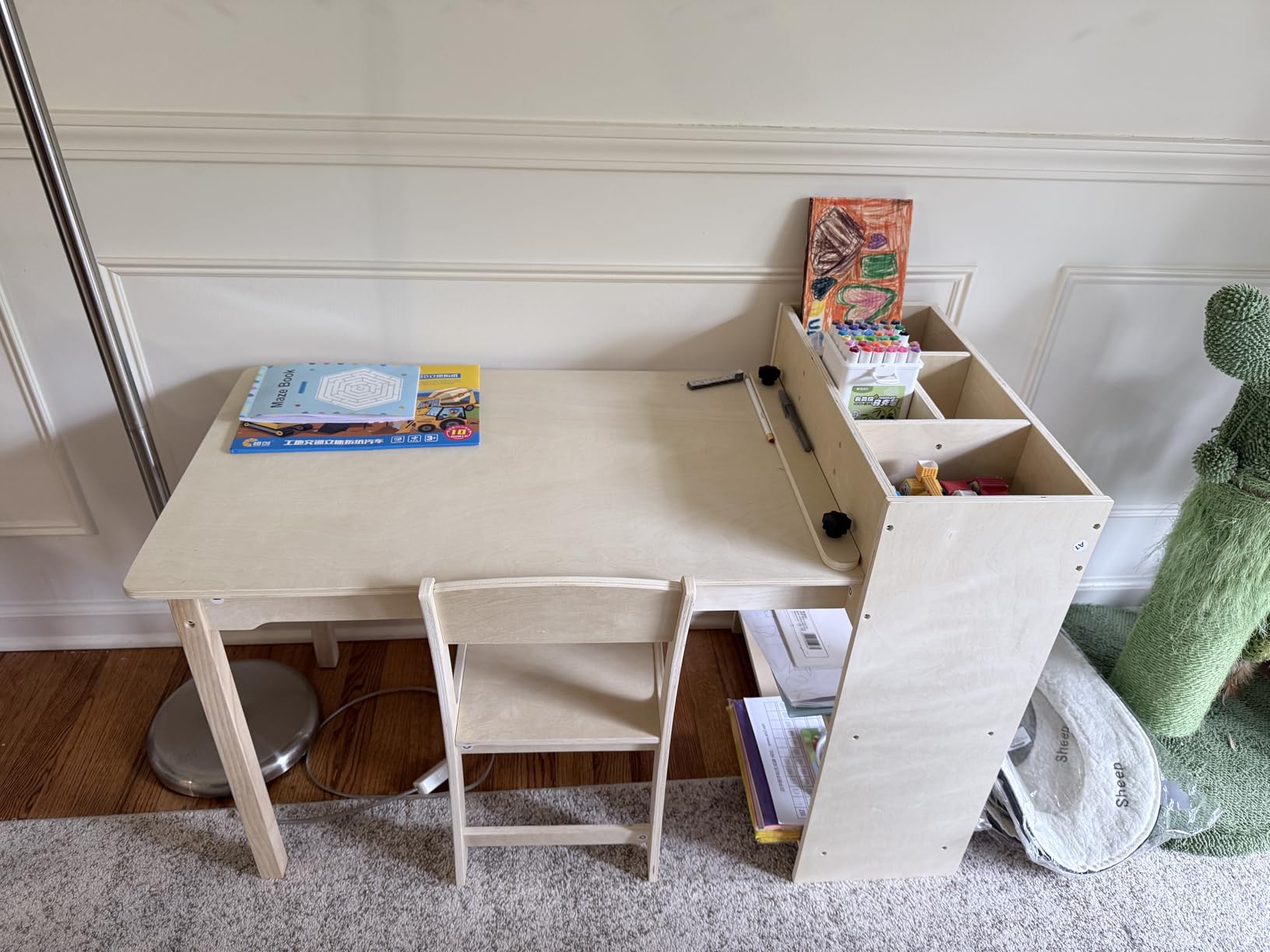 bbgroundgrm Kids Art Table and Chair Set, Birch Wooden Activity Craft Table, Kids Drawing Table, Toddler Desk with Storage and 1 Chair customer photo 1