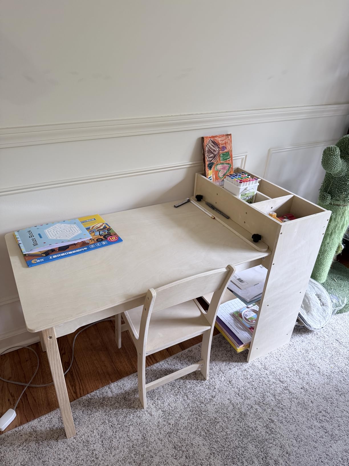 bbgroundgrm Kids Art Table and Chair Set, Birch Wooden Activity Craft Table, Kids Drawing Table, Toddler Desk with Storage and 1 Chair customer photo 2