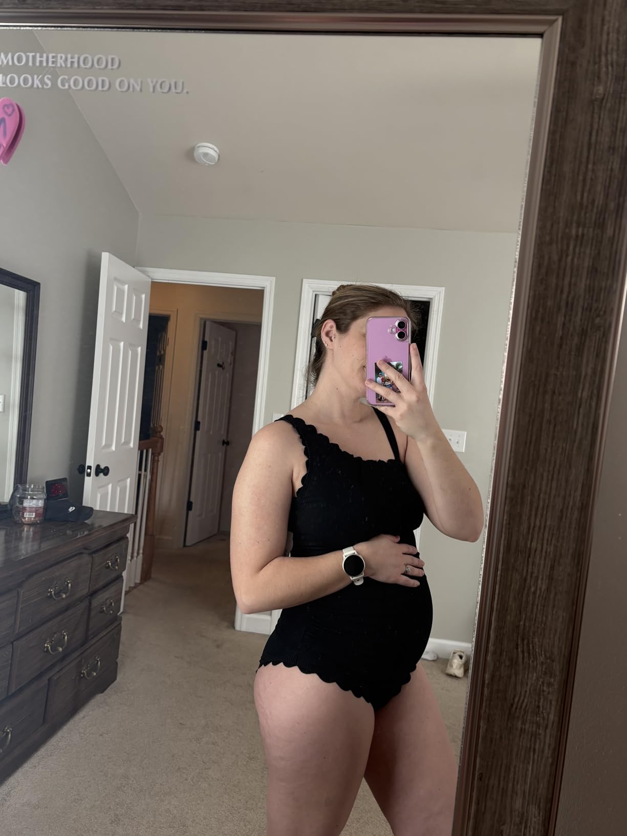 Charmo Scalloped One Shoulder Maternity Swimsuit Ribbed One Piece Pregnancy Ruched Bathing Suit for Women Swimwear 2026 customer photo 1