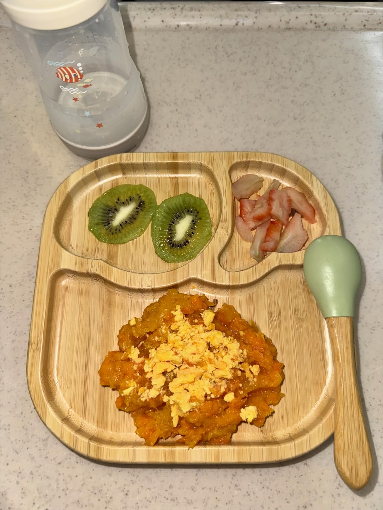 Suction Plates Bowls Set for Baby Toddler Non-Toxic Bamboo Feeding Set with Silicone Fork & Spoon (Green Feeding Set) customer photo 1