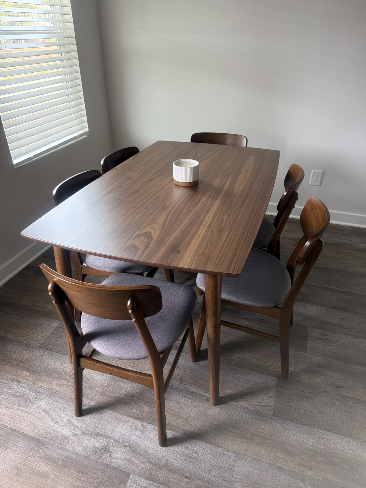 Best Choice Products 7-Piece Wooden Dining Room Table Set, Mid-Century Modern, Kitchen Table w/ 6 Chairs, Upholstered Cushions, Curved Backrests, Rounded Table Corners - Walnut/Cream customer photo 1