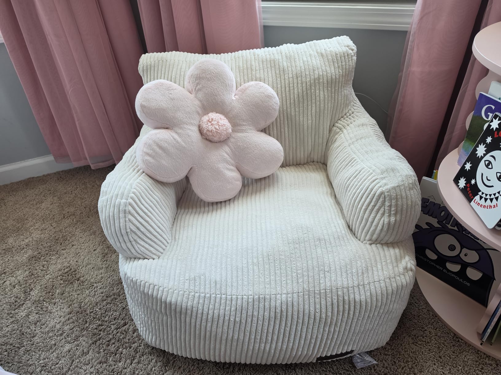 MAXYOYO Kids Bean Bag Chair, Stuffed Toddler Bean Bag Sofa with Filler Bean Bag Chair for Boys and Girls, Lazy Sofa with Pocket Floor Chair for Gaming, Reading, Beige customer photo 2