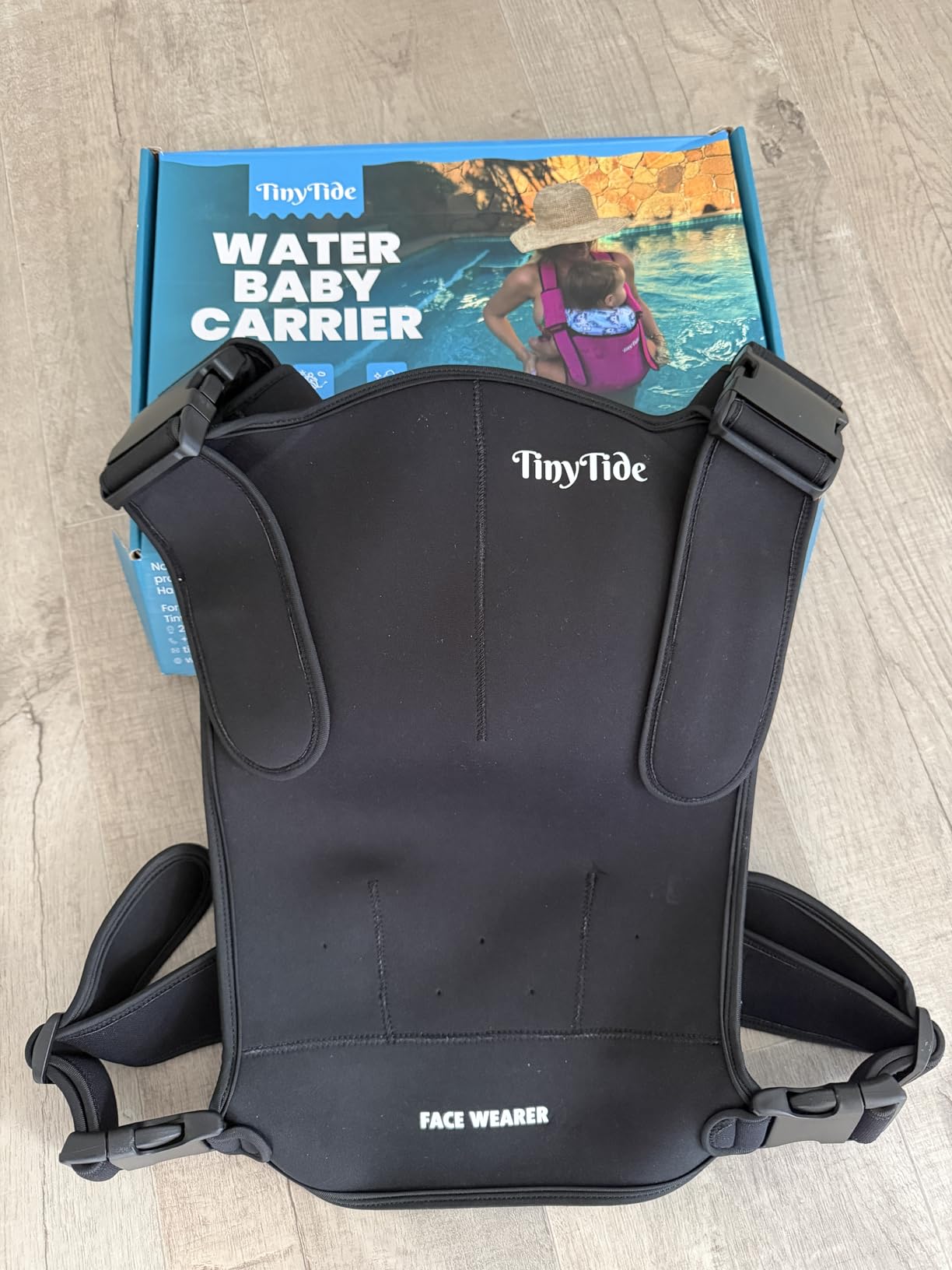 TinyTide Baby Carrier Black - Waterproof Baby Carrier Neoprene Wetsuit with M Seat - Infant Carrier Adjustable Straps, Lightweight & All-Season Use - 4-15kg, 2 Months to 2 Years customer photo 1