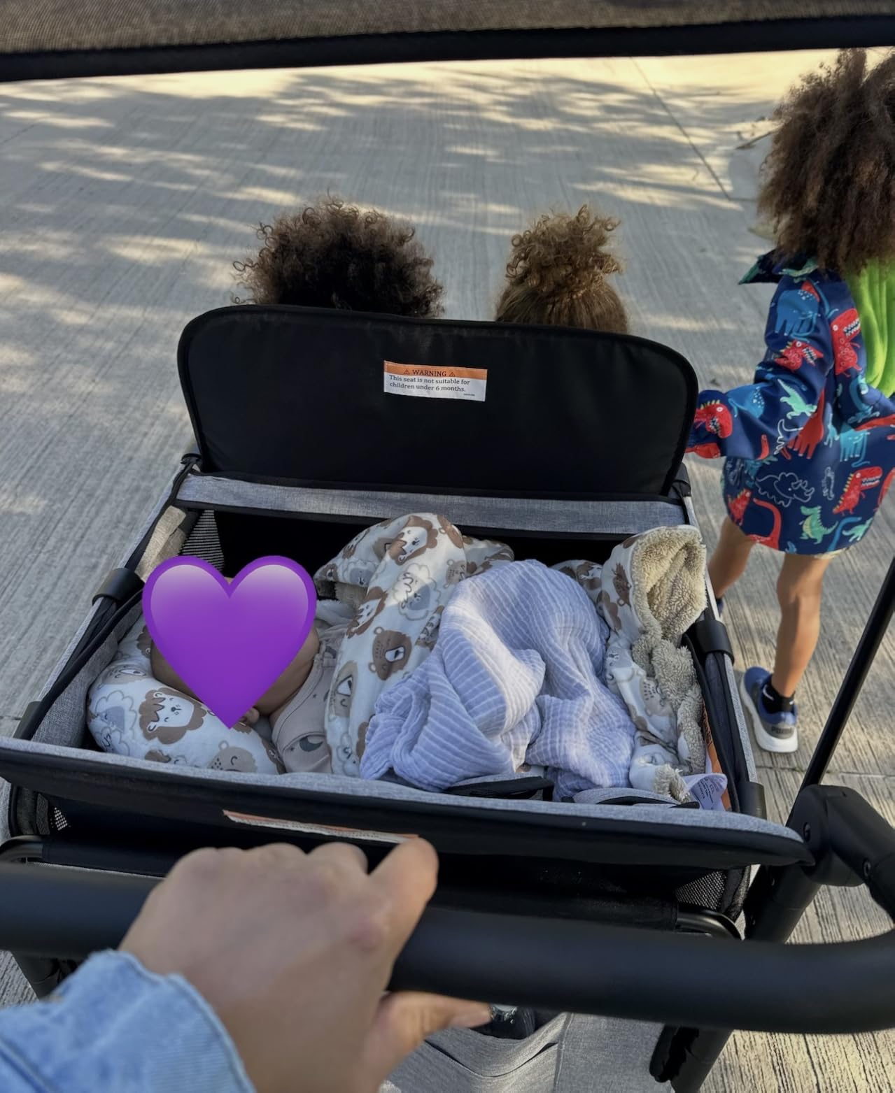 Car-Shaped Large 4 Seater Stroller Wagon for 2 3 Kids Toddler Child Foldable All-Terrain Triple Quad Wagon with Removable Canopy, 5-Point Harness, Storage Bag Shopping Outdoor Light Grey customer photo 1