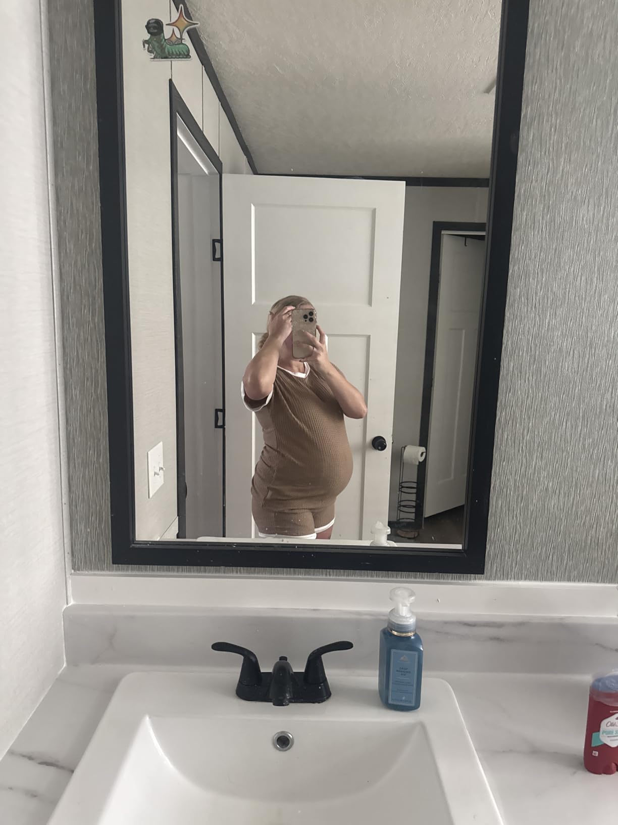 Maternity Pajamas 2 Piece Outfits Waffle Knit Short Sleeve Tops and Shorts Loungewear Set Pregnancy Clothes customer photo 1
