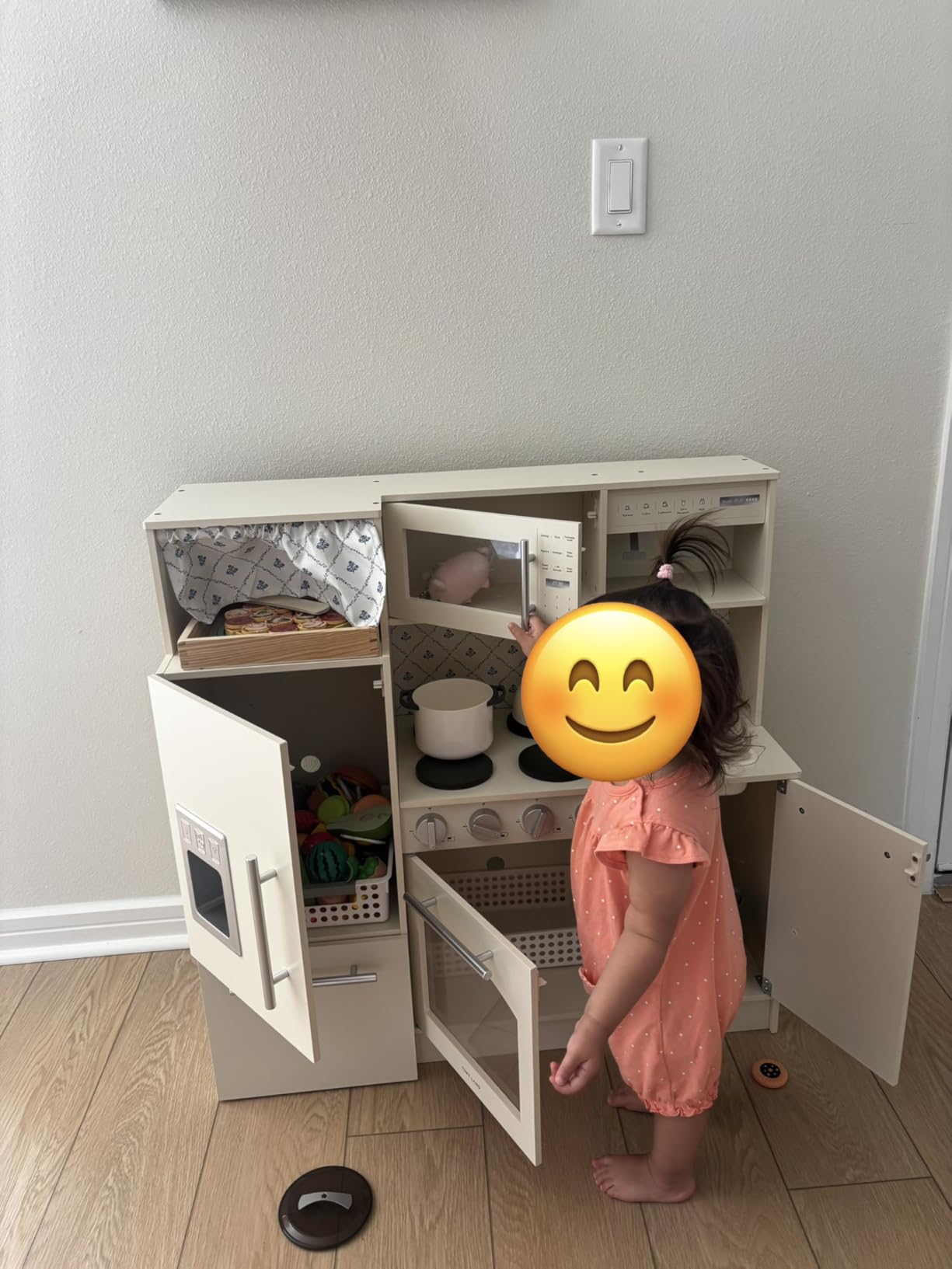 Tiny Land Play Kitchen for Kids, Upgraded Wooden Kitchen Toy with Complete Play Areas, Pretend Cooking Set with Sink, Stove, Microwave, Toy Coffee Station & Storage for Kids Ages 3+ customer photo 1