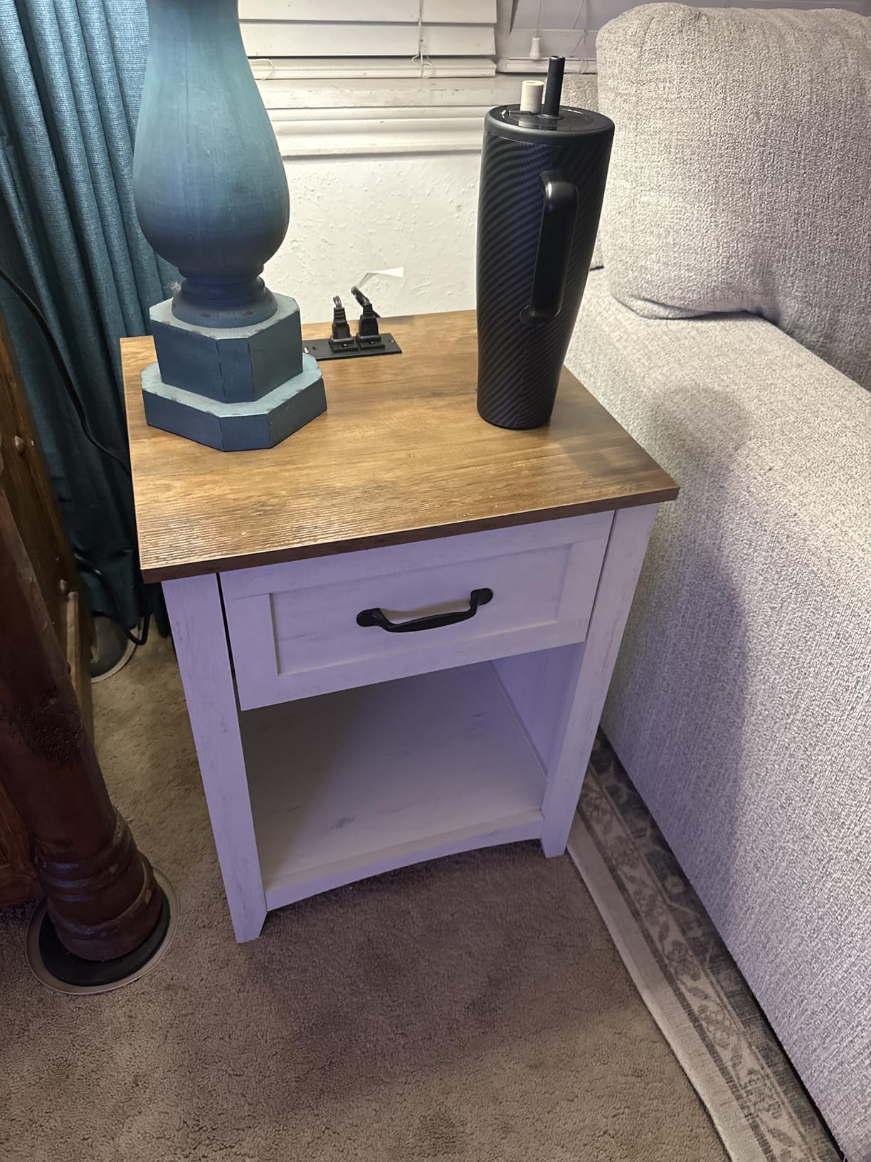 VASAGLE LIRY Collection - Farmhouse Nightstands with Charging Station, Set of 2 Bedside Tables, Side Tables with 2 Drawers, Open Compartment, for Bedroom, Rustic White and Honey Brown ULET869W01 customer photo 2
