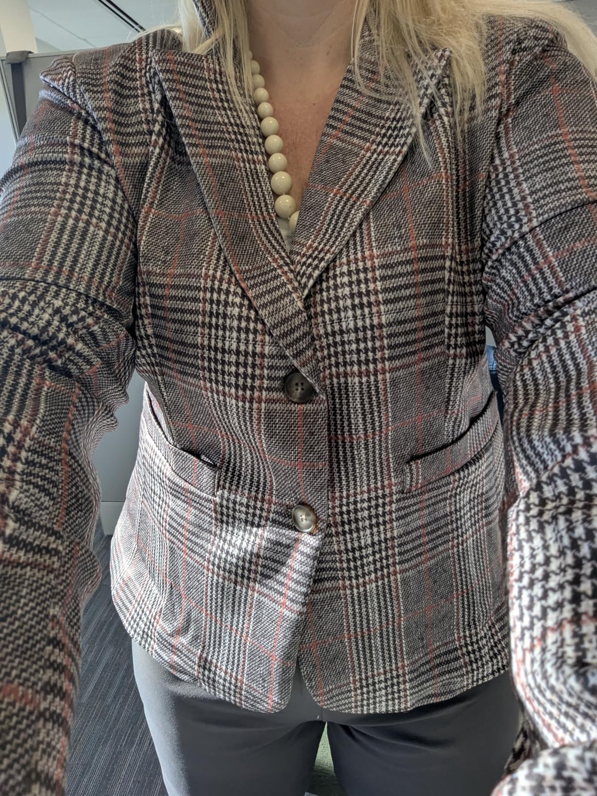 ELLEVEN Women's Casual Stretchy Knit Blazer, Lightweight Slim Fit Jackets Long Sleeve Business Suit with Pockets customer photo 1