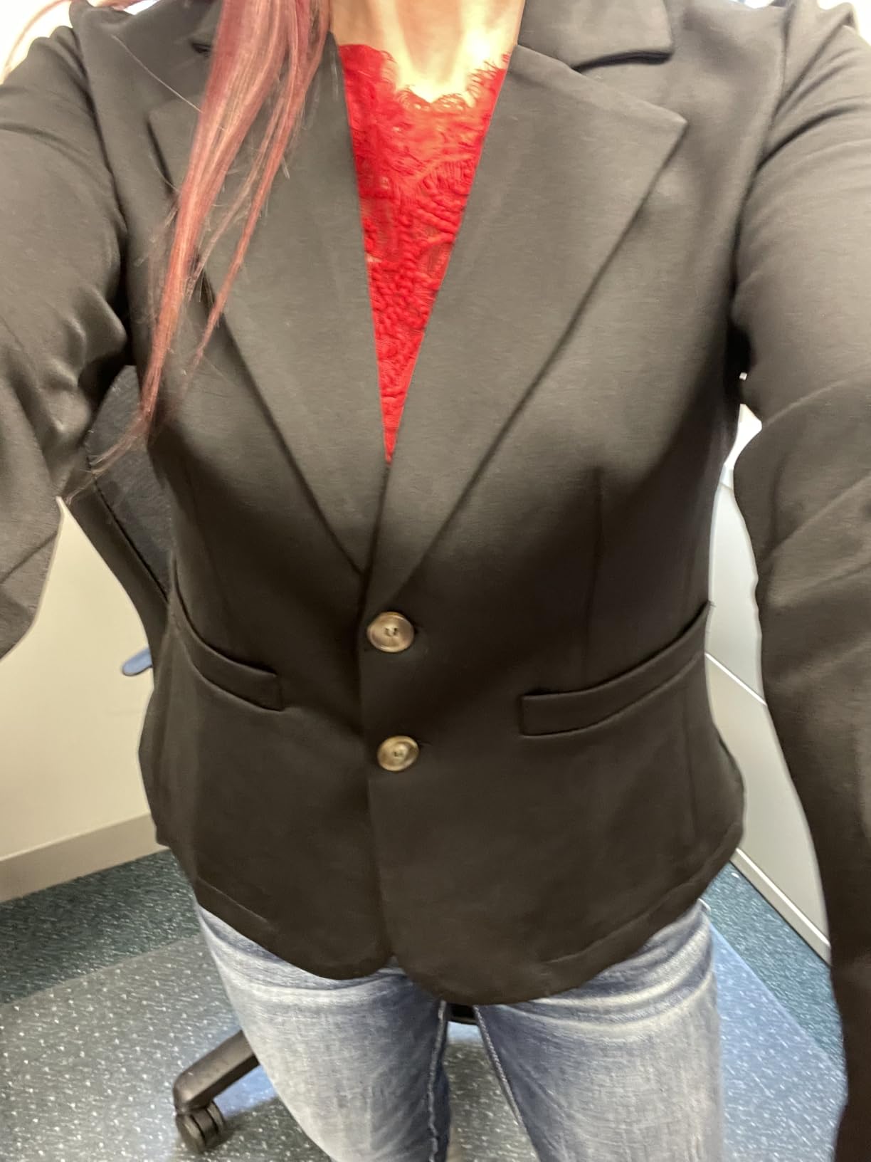 ELLEVEN Women's Casual Stretchy Knit Blazer, Lightweight Slim Fit Jackets Long Sleeve Business Suit with Pockets customer photo 2