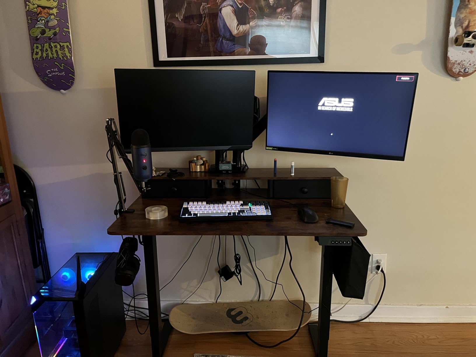 Electric Standing Desk Adjustable Height - 40 Inch Sit Stand Desk with Storage Drawers, Small Standing Desks with Shelf Monitor Stand, Kids Girls Computer Desks for Bedroom Home Office, Rustic Brown customer photo 1