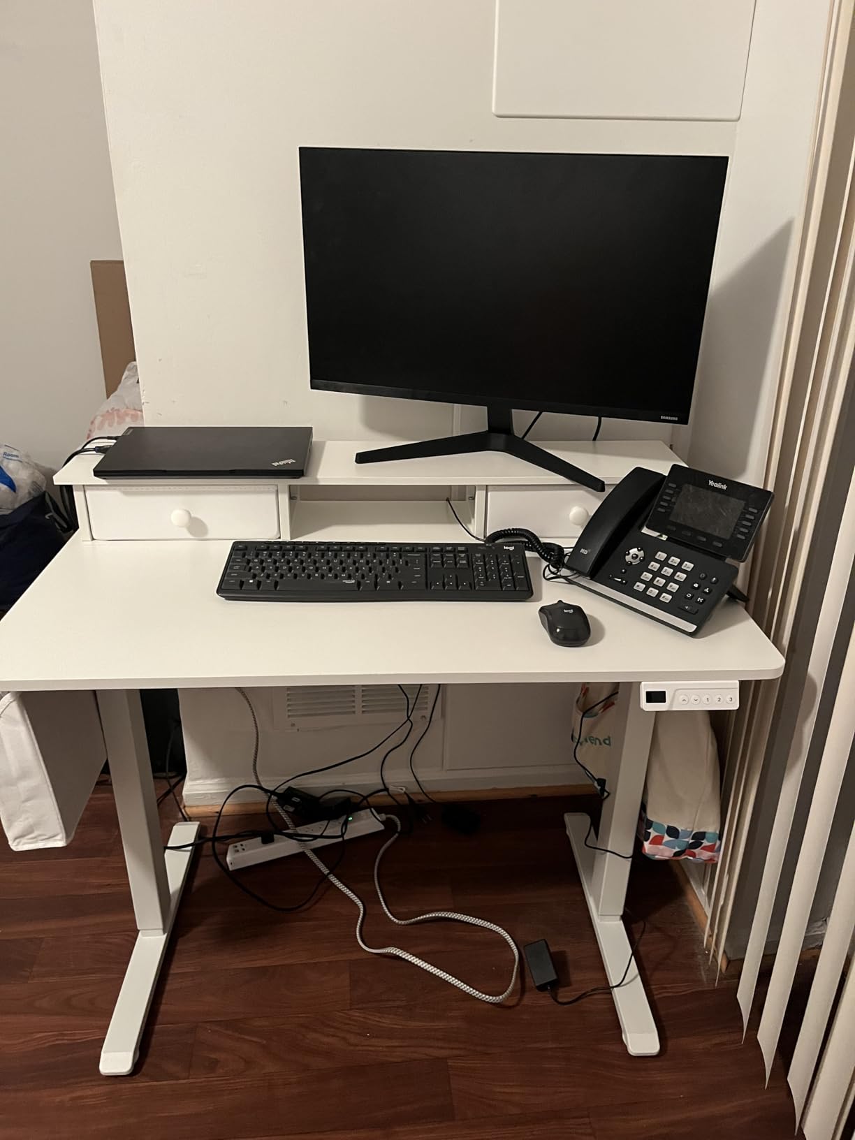 Electric Standing Desk Adjustable Height - 40 Inch Sit Stand Desk with Storage Drawers, Small Standing Desks with Shelf Monitor Stand, Kids Girls Computer Desks for Bedroom Home Office, Rustic Brown customer photo 2
