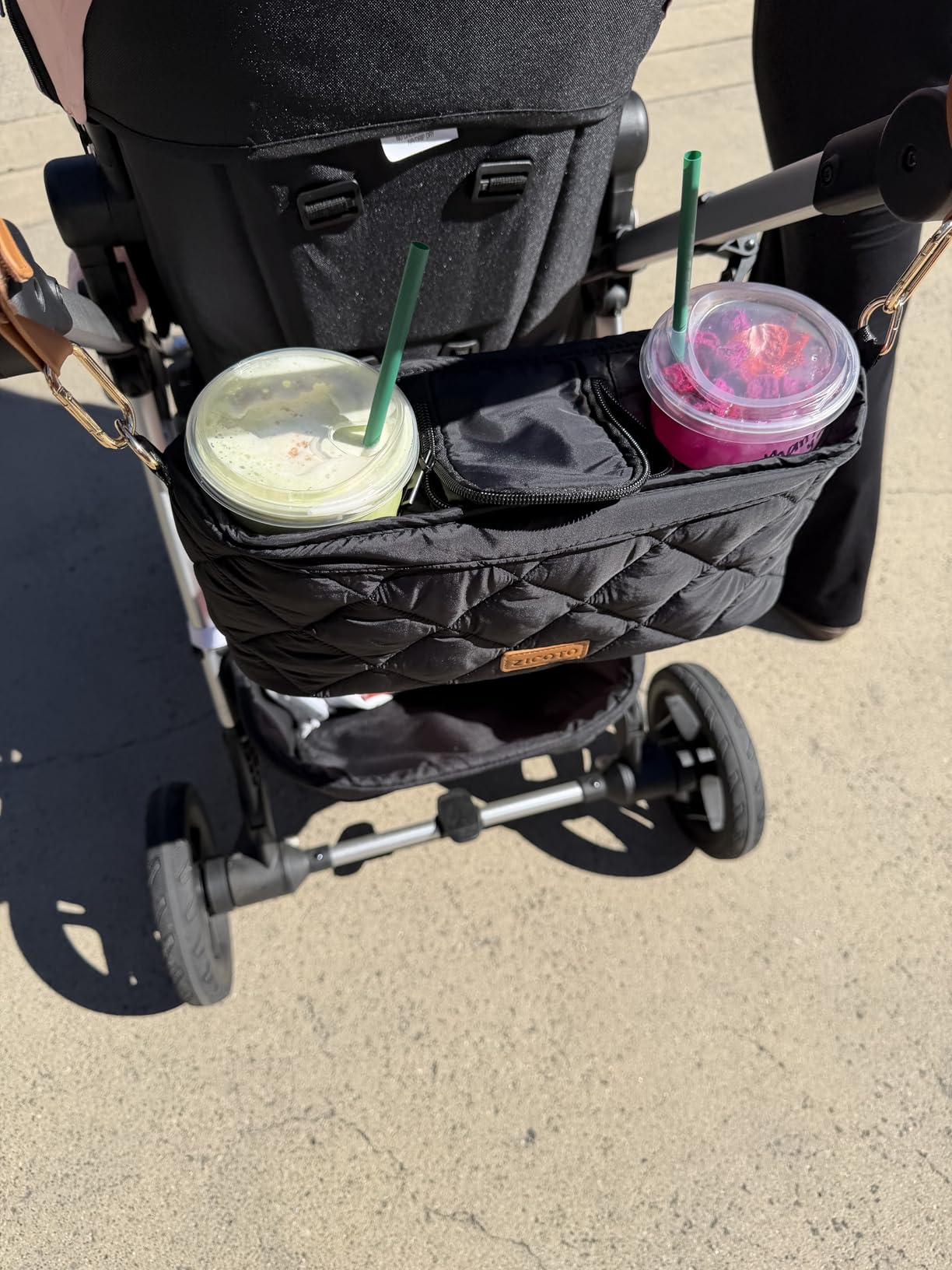 Beautiful Stroller Caddy Organizer With 2 Cup Holders - Luxury Stroller Bag, Universal Fit, Leather Straps & Zipper Pocket - Spacious Accessories Perfectly Fits Doona, Nuna & Uppababy Strollers customer photo 2