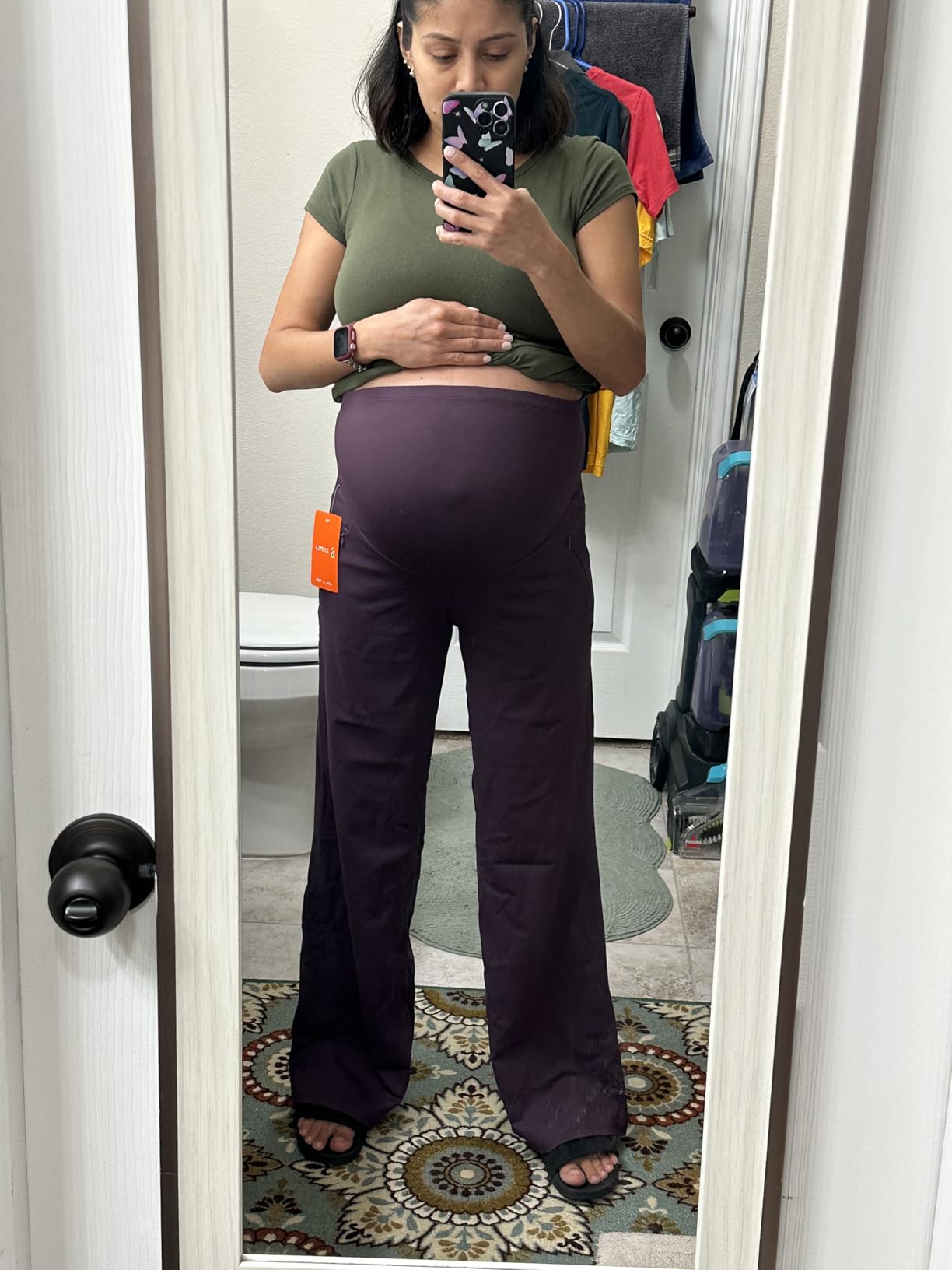 JOYSPELS Smooth Feeling Wide-Leg Maternity Work Pants Soft Pregnancy Yoga Pants with Zippered Pockets Over The Belly customer photo 1