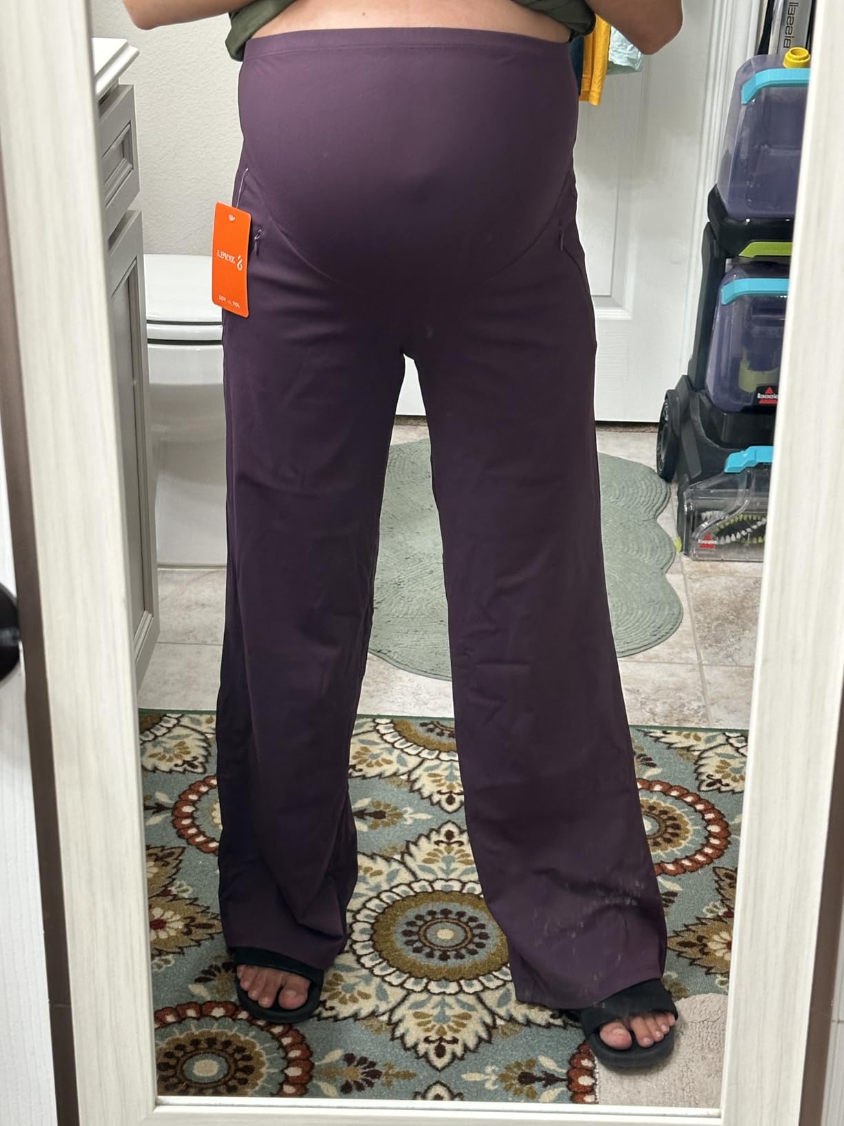 JOYSPELS Smooth Feeling Wide-Leg Maternity Work Pants Soft Pregnancy Yoga Pants with Zippered Pockets Over The Belly customer photo 2