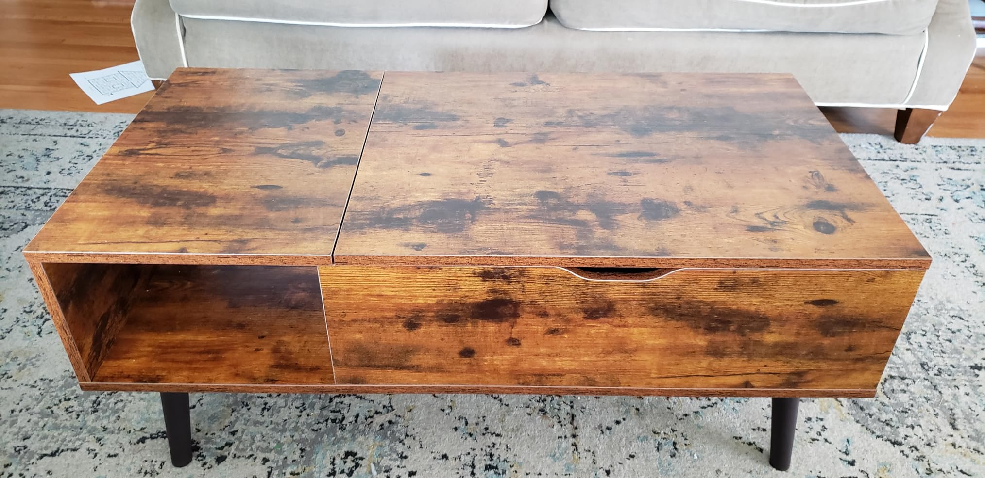 Sweetcrispy Coffee Table Lift Top Coffee Tables for Living Room, Small Rising Wooden Center Tables with Storage Shelf and Hidden Compartment, Black customer photo 2