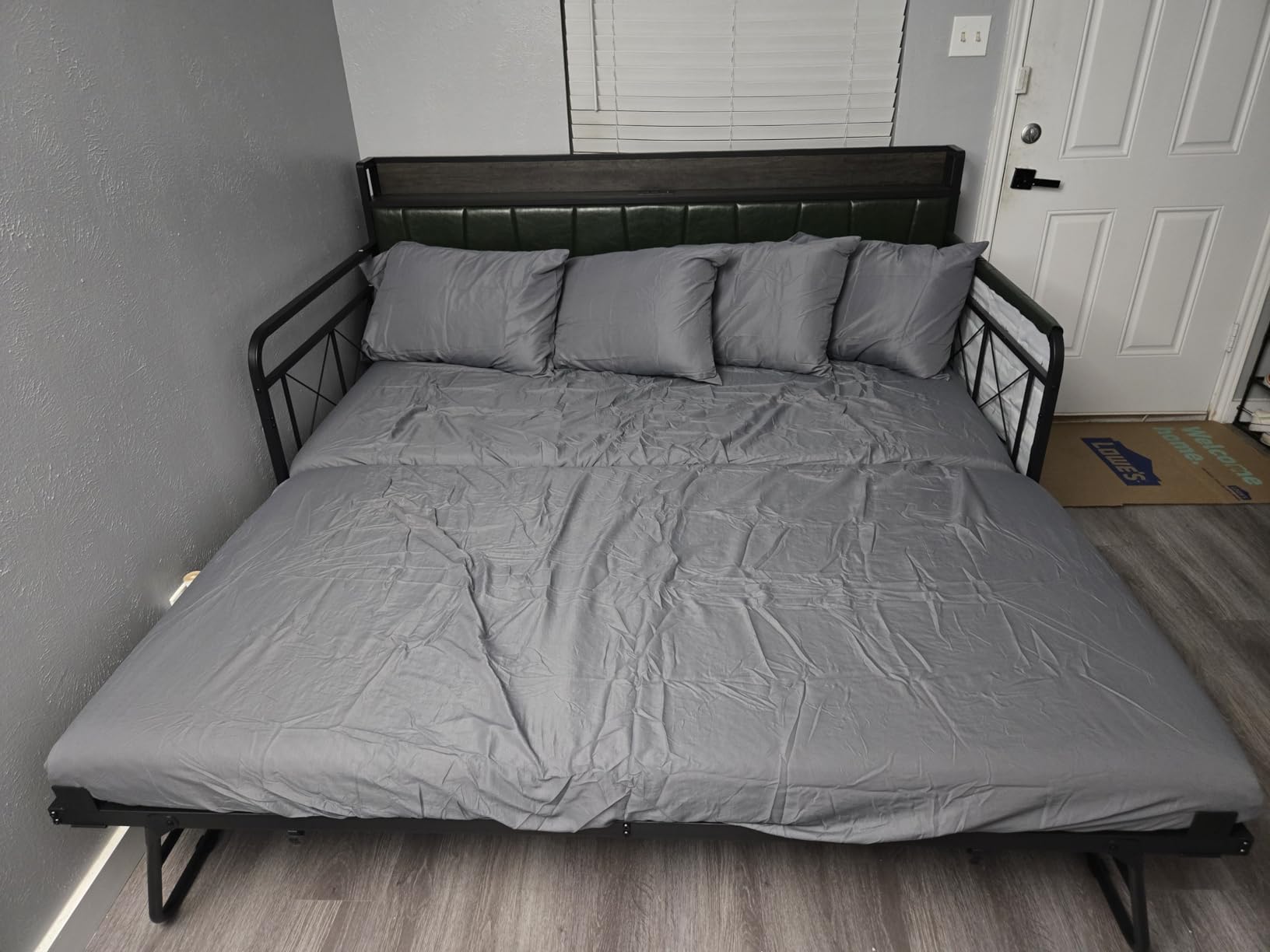 LIKIMIO Twin Daybed, Day Bed with Trundle, Storage Upholstered Headboard and Charging Station, Trundle Bed with Strong Supports for Living Room, Bedroom, and Guest Room, Grey customer photo 1