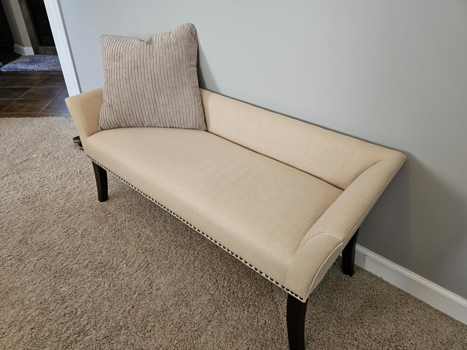 Madison Park Accent Bench, Plush Upholstered, Nailhead Trim, & Padded Seat Entryway Bench Small, End of Bed Bench with Back, 49.5