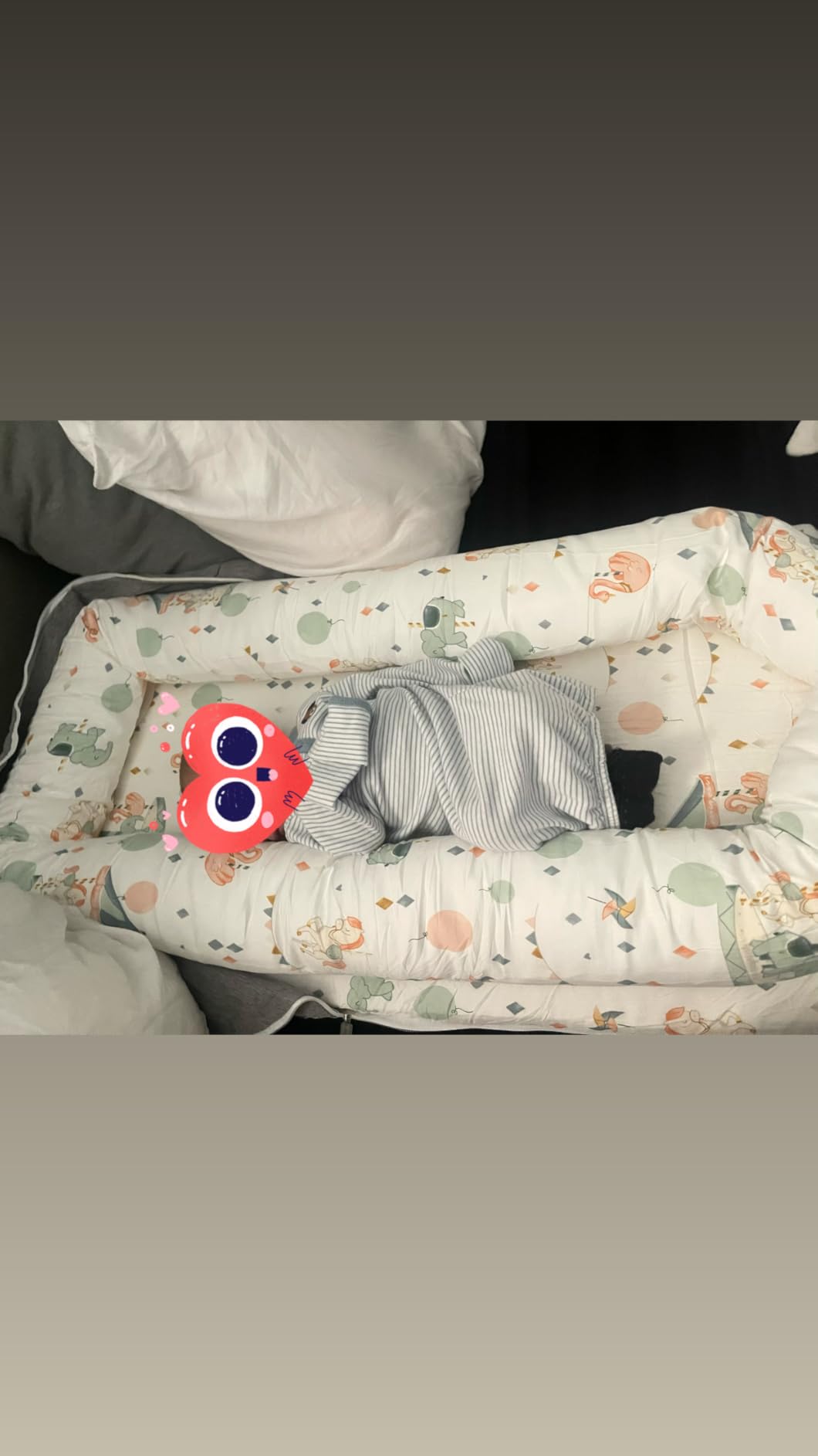 Baby Lounger for Newborn Portable Bag, Baby Nest Play Gym mat with Strap, Newborn Lounger Adjustable Size & Inner Zipper Lengthen Space to 24 Months (Gray Thousand Bird Check) customer photo 1