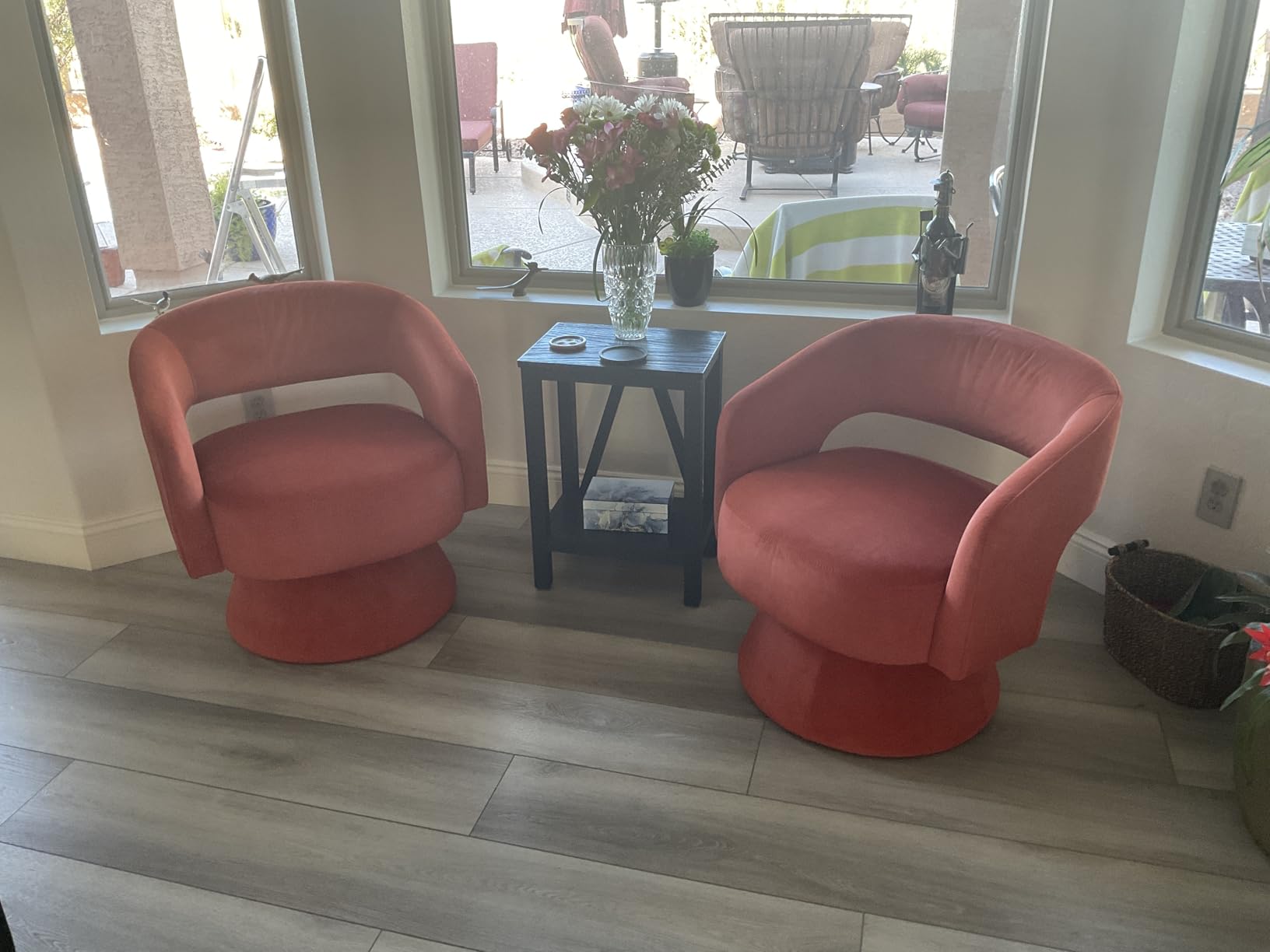 Lexicon 360 Degree Swivel Accent Chair, Modern Comfy Velvet Round Barrel Chair, Open Back, Plush Foam Cushions, Metal Swivel Base for Living Room/Bedroom/Office/Small Spaces, Orange customer photo 1
