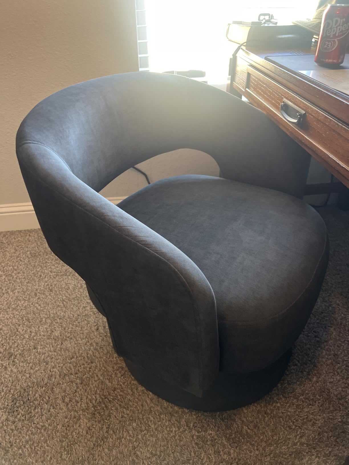 Lexicon 360 Degree Swivel Accent Chair, Modern Comfy Velvet Round Barrel Chair, Open Back, Plush Foam Cushions, Metal Swivel Base for Living Room/Bedroom/Office/Small Spaces, Orange customer photo 2