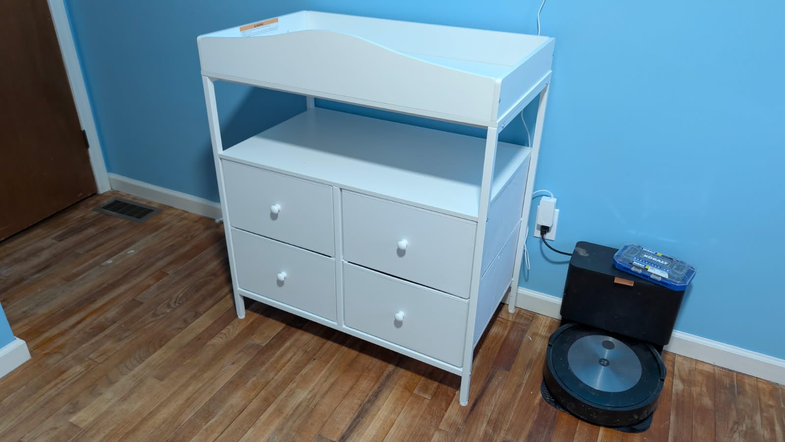 BOLUO Changing Table Dresser with 4 Fabric Drawers and Open Shelf, Baby Dresser with Changing Table Top Diaper Changing Station with Storage for Nursery Modern (White) customer photo 1