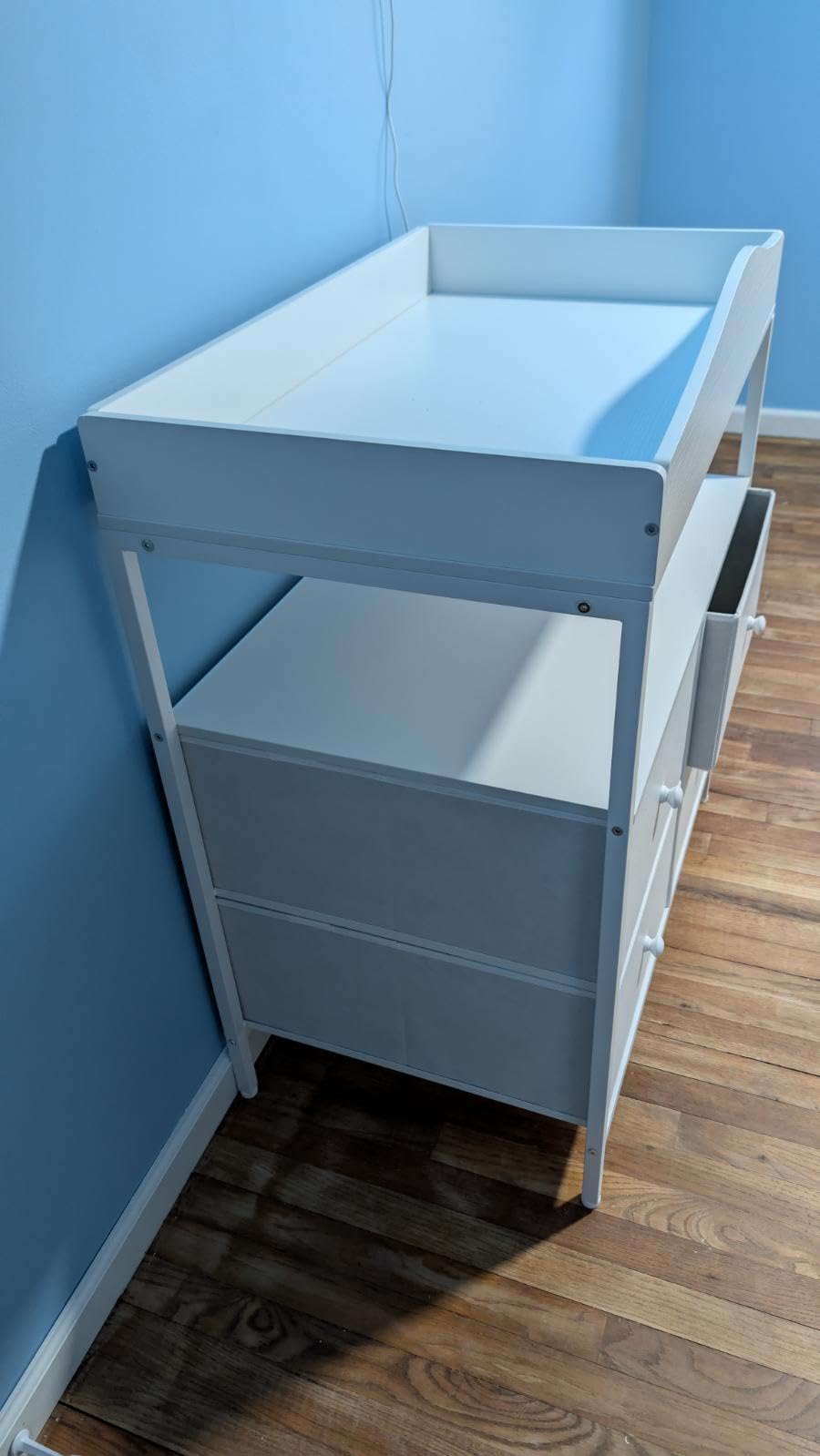 BOLUO Changing Table Dresser with 4 Fabric Drawers and Open Shelf, Baby Dresser with Changing Table Top Diaper Changing Station with Storage for Nursery Modern (White) customer photo 2