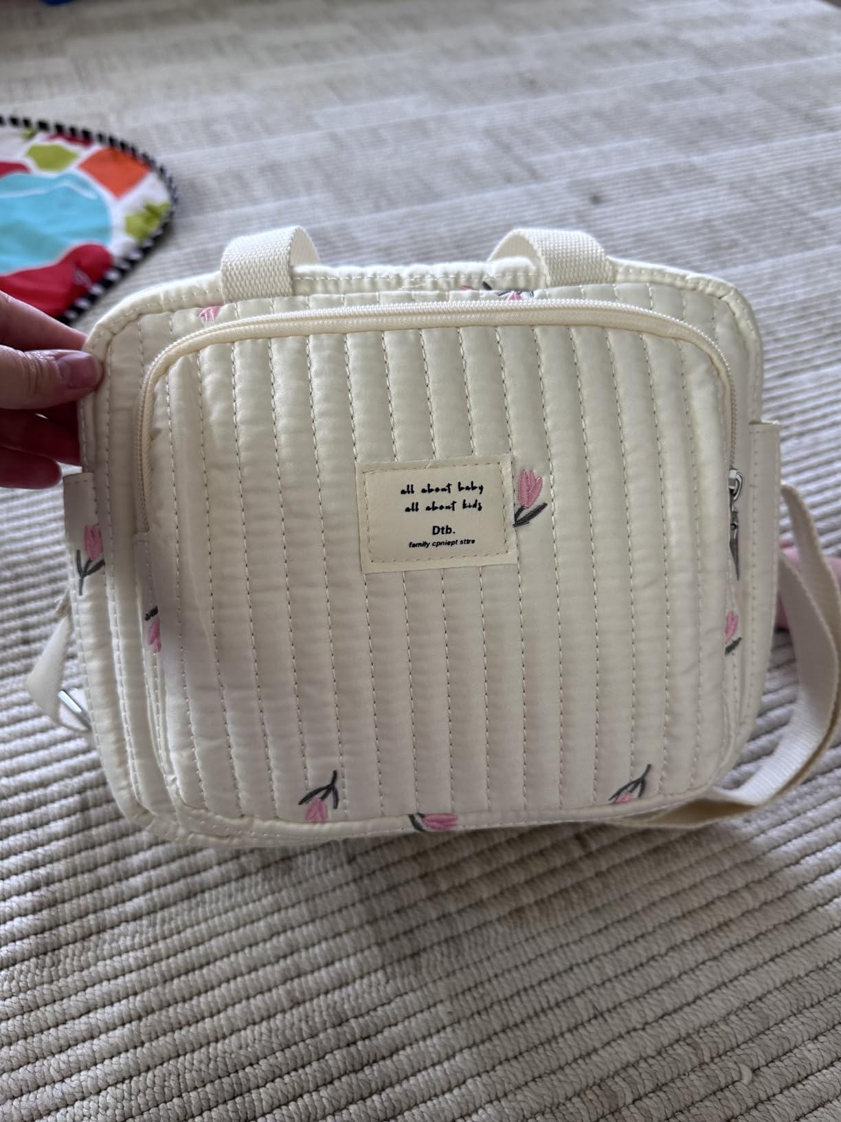 Small Diaper Bag Tote, Crossbody Diaper Bag Mini Purse with 7 Pockets, Travel Baby Bag for Boys & Girls, 2 Bottle Pocket, Off White customer photo 1