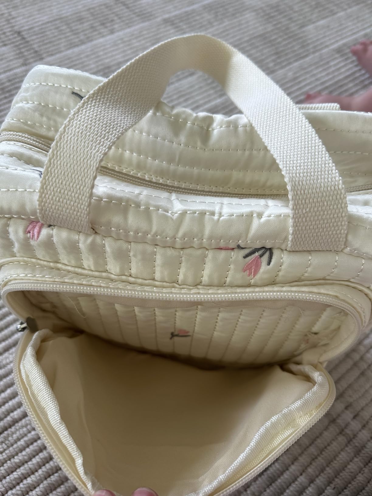 Small Diaper Bag Tote, Crossbody Diaper Bag Mini Purse with 7 Pockets, Travel Baby Bag for Boys & Girls, 2 Bottle Pocket, Off White customer photo 2