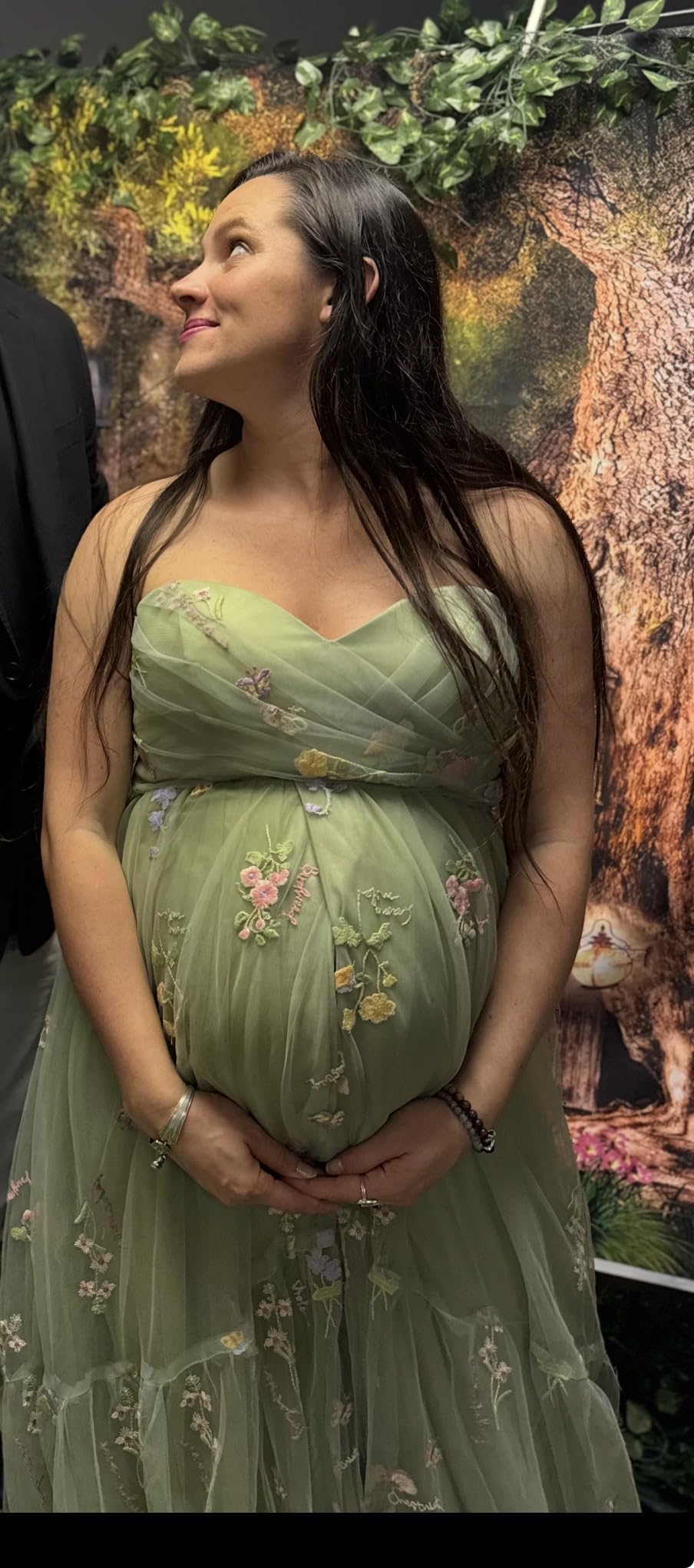 Yexinbridal Flower Embroidery Tulle Maternity Dresses for Photoshoot Ruffles Puffy Sleeve Long Baby Shower Dresses customer photo 1