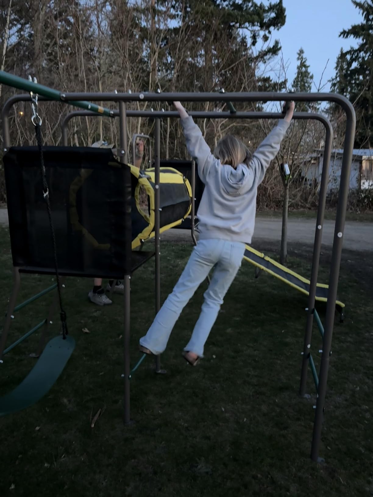 Hapfan 660lbs Swing Set with Slide, Crawl Tunnel and Monkey Bars for Backyard, 5 in 1 Metal Swingset Outdoor for Kids Aged 3-12 customer photo 2