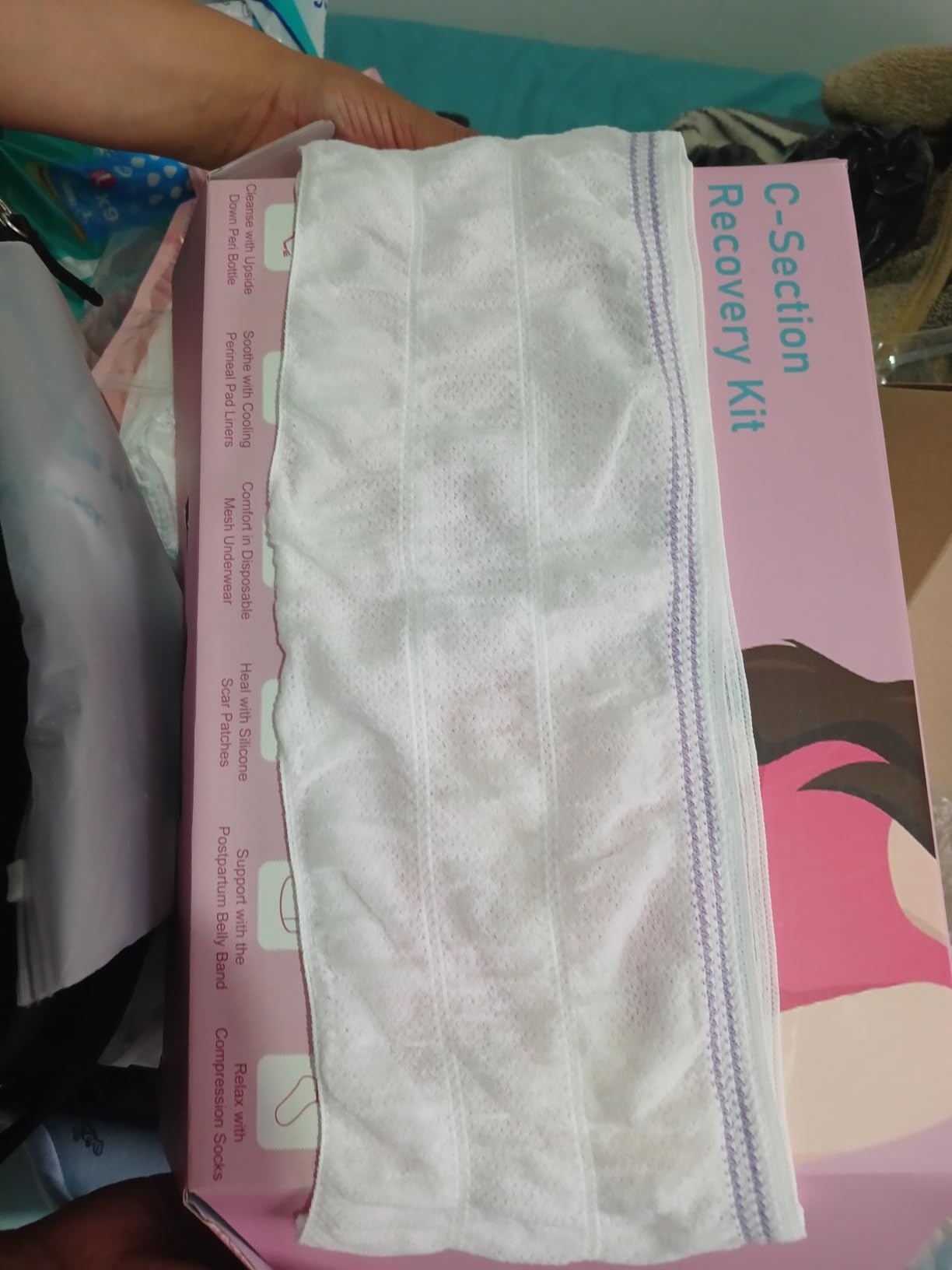 C Section Recovery Kit - Csection Postpartum Essentials All-in-One - Peri Bottle,Disposable Mesh Underwears,Witch Hazel Pad Liners,Silicone Scar Patches, Abdominal Belly Binder,Socks customer photo 2