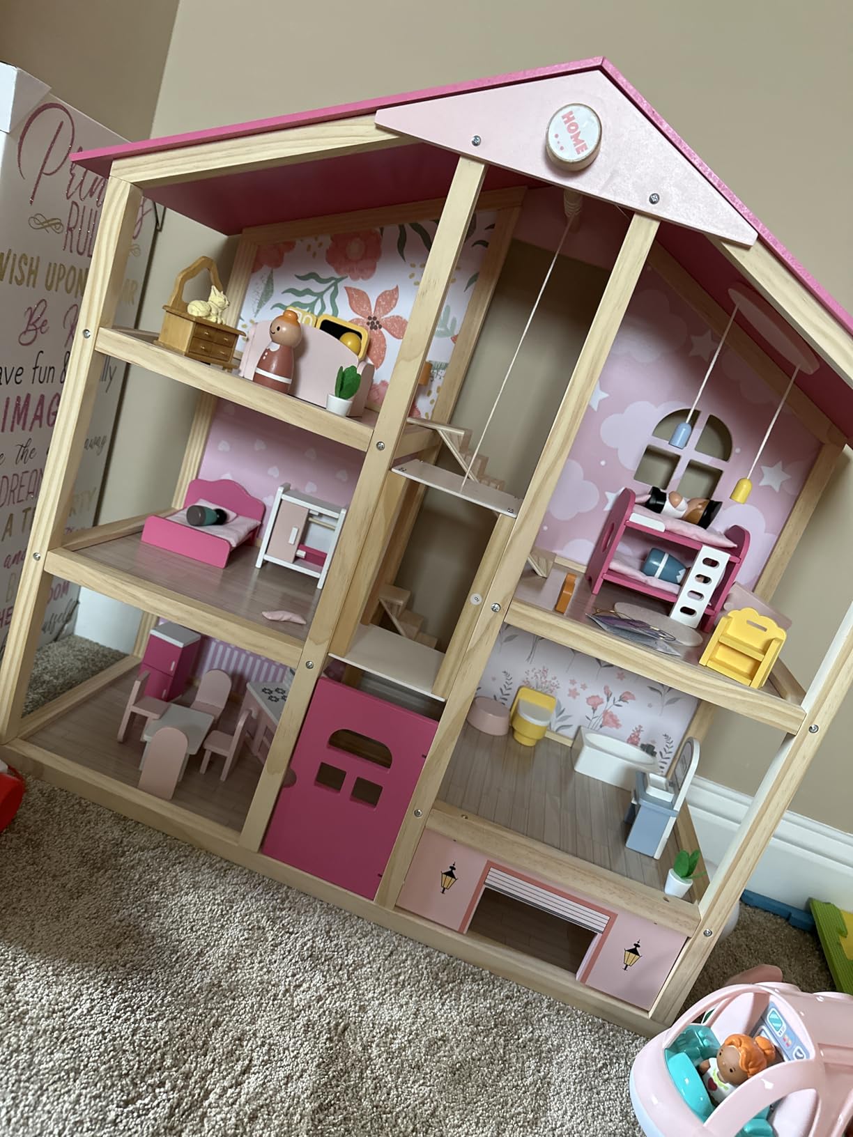 BIERUM Wooden Dollhouse, Large Modern Doll House with 44Pcs Furniture Accessories, Dolls & Pets, DIY Puzzle Pool Yard, Wood Dollhouse Toy for Toddlers 3+, Ideal Gift for Boys and Girls (Black) customer photo 2