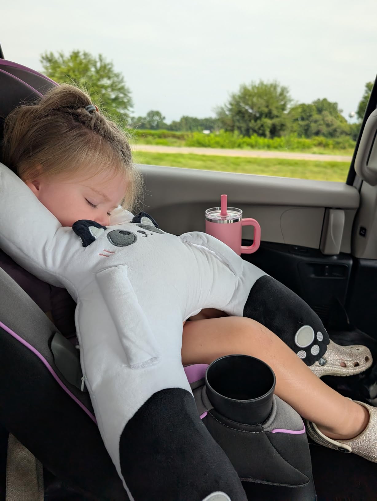 Kids Car Sleeping Pillow - X-Shaped Plush Animal for Neck & Back Support - Hands & Seat Belt Slot - Machine Washable & Compressible - Perfect for Car, Plane, Train, Boat & More - Grey customer photo 1