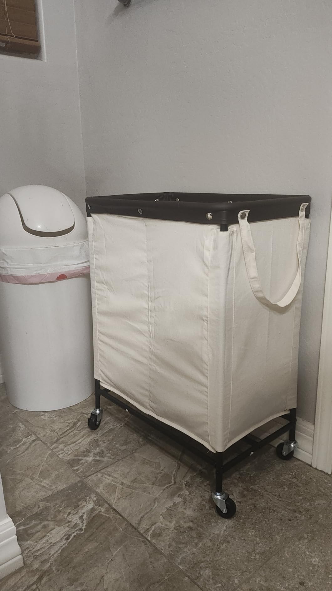 StorageWorks 2 Section Laundry Hamper, Rolling Laundry Cart with Wheels and Handles, Laundry Room Double Sorter for Organizer and Storage, 26.4 Gal(100L), Beige customer photo 1