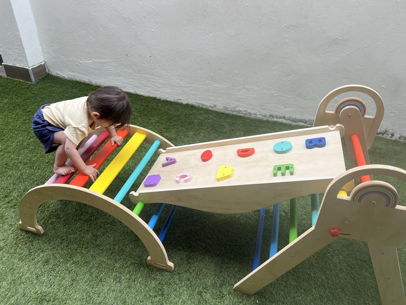Pikler Triangle Set, 9-in-1 Montessori Climbing Toy for Toddlers, Foldable Wooden Indoor Jungle Gym & Playground Climber for Learning and Motor Skills (18 Months-7 Years) customer photo 1