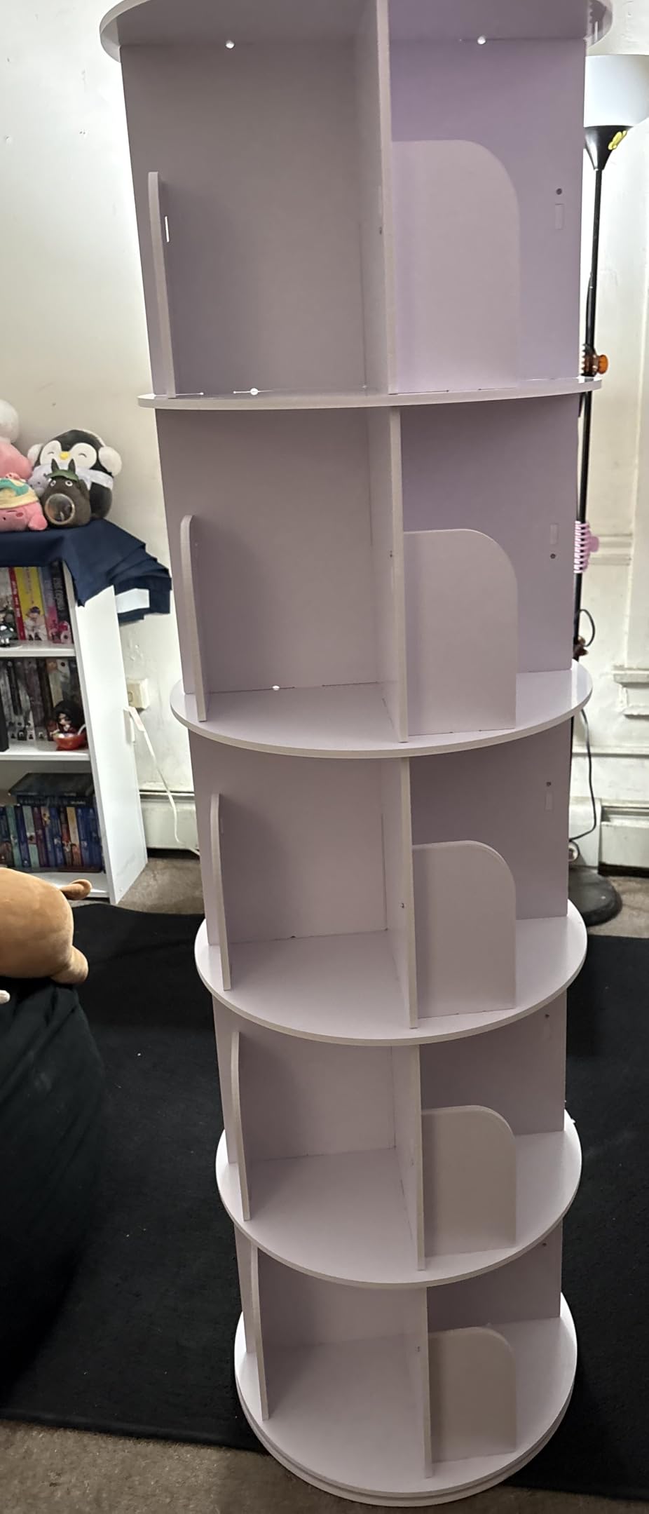 RUNSUNSPRI 4 Tier Rotating Bookshelf Tower, Spinning Bookshelf, Revolving 360 Degree Bookcase Storage Round Carousel, Vertical Rotate Turning Spiral Corner Organizer Lazy Susan, White customer photo 2