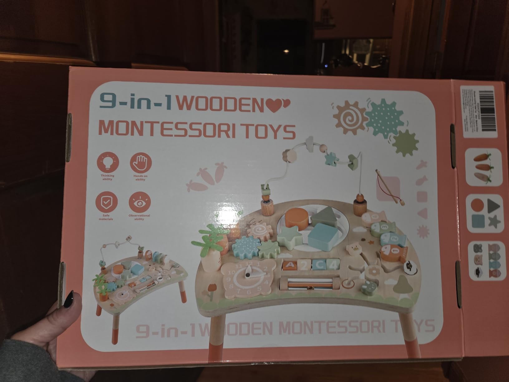 Wooden Activity Table for Toddlers 1-3, 9 in 1 Montessori Sensory Table with Bead Maze Shape Sorter Fishing Game, Baby Activity Center Learning Toys for 1 2 3 Year Old Boys Girls customer photo 1