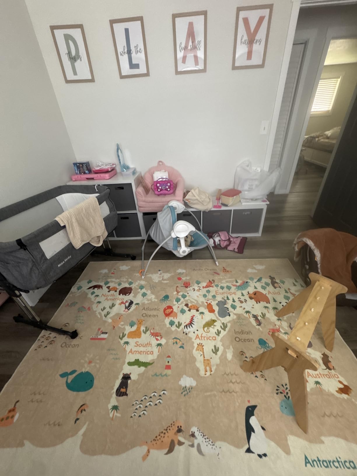 Hazo Haus Washable Large Kids Room Rug with Animal - 6x9 Educational World Map Play Mat for Bedroom - Non-Slip, Stain Resistant, Soft & Safe for Baby, Playroom Essentials - Blue Ocean customer photo 1