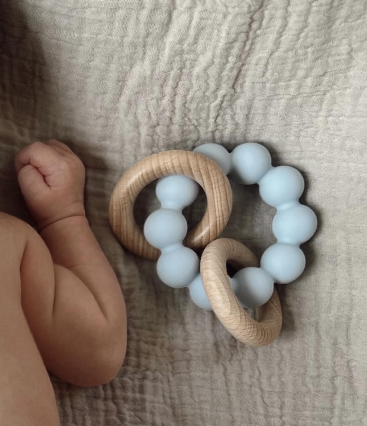 Socub Baby Teething Toys for 0-6 6-12 Months- BPA-Free Food-Grade Silicone & Natural Beech Wood Teether Ring for Newborn Infants Teething Relief- Easy-Grip Sensory Rattle Toys(Shifting Sand) customer photo 1