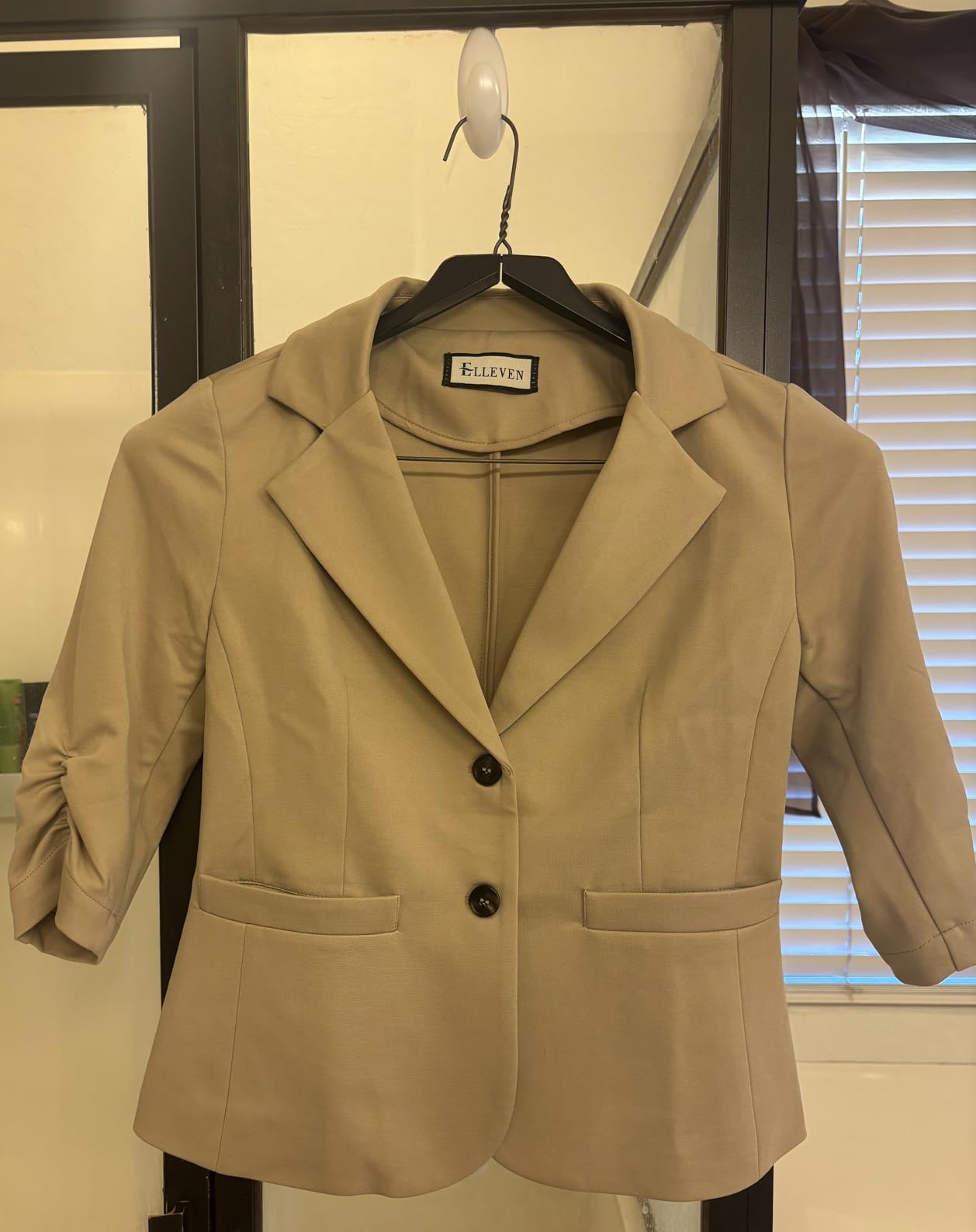 ELLEVEN Womens Casual 3/4 Sleeve Knit Blazers - High Stretch Slim Fit Business Work Suit Jacket with Pockets customer photo 1