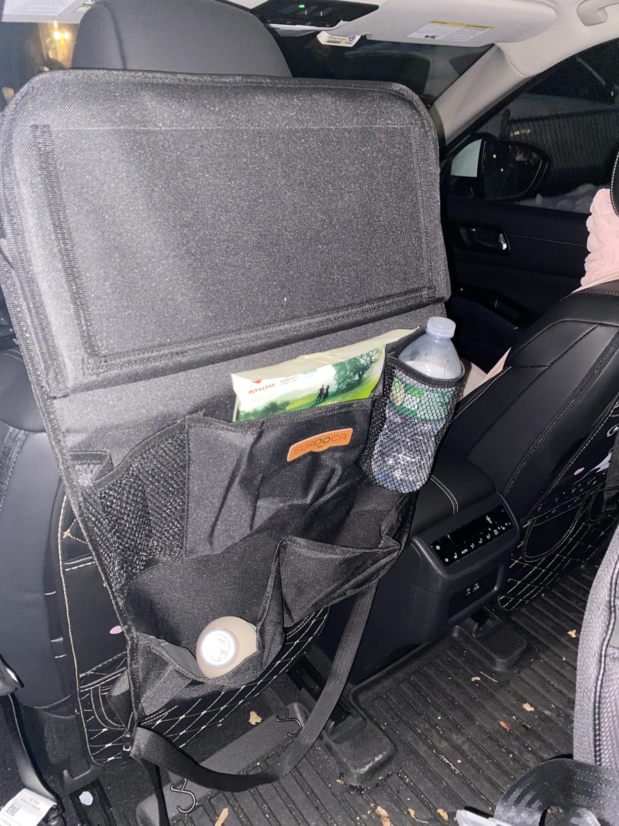 SURDOCA Backseat Car Organizer with Foldable Tray for Kids & Adults - NEW MODEL Seat Storage with Touchable Tablet Pocket, Roadtrip Essentials - Fits Most Vehicles customer photo 1