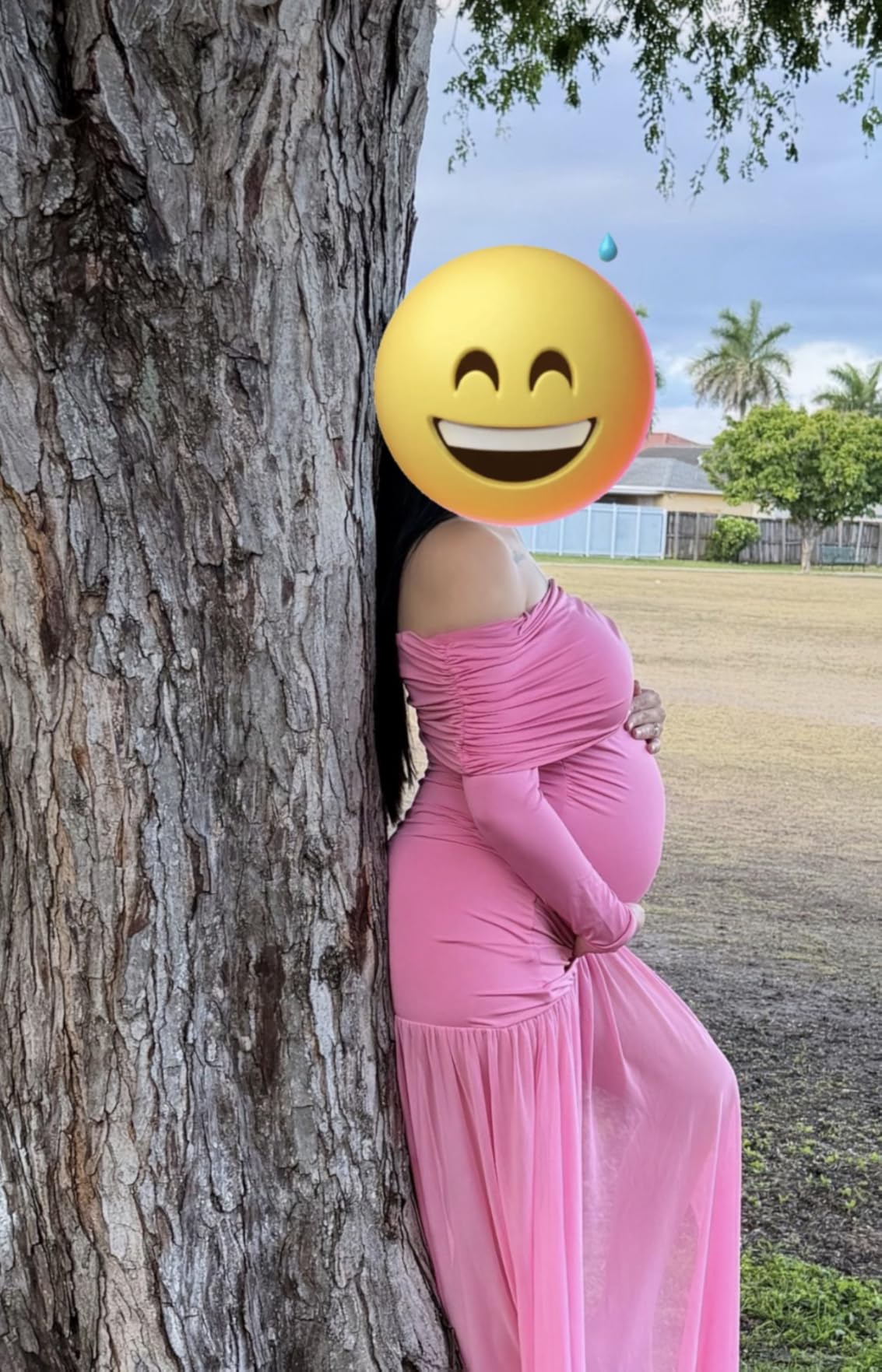 Maternity Long Sleeve Off Shoulder Baby Shower Dress Party Mesh Paneled Split Maxi Photography Gown for Photoshoot customer photo 1