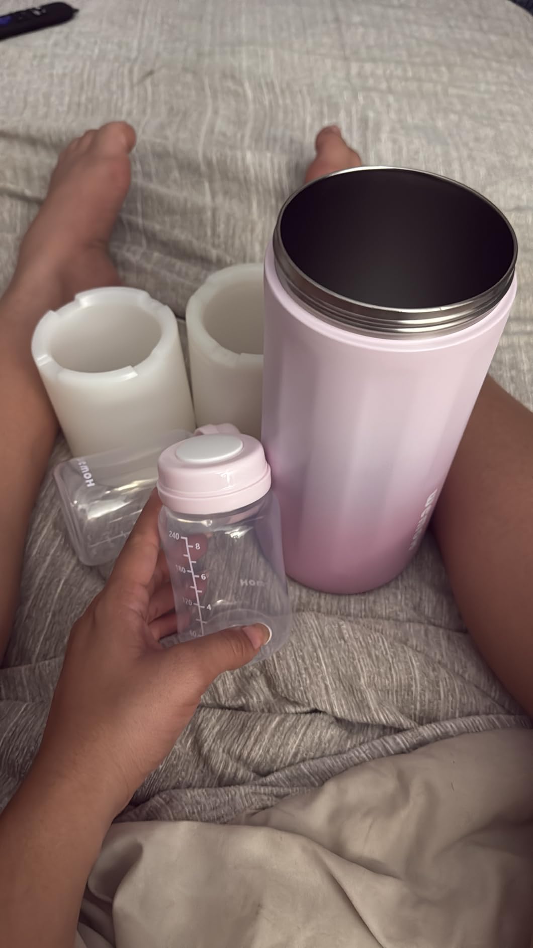 Breast Milk Cooler Bottle - 12H+ Ice-Cold/24H Safe Storage, Compatible with Spectra Pumps, TSA Approved Travel Chiller, 18oz (2x9oz) Lightweight Leakproof Container for Work, Pink customer photo 1