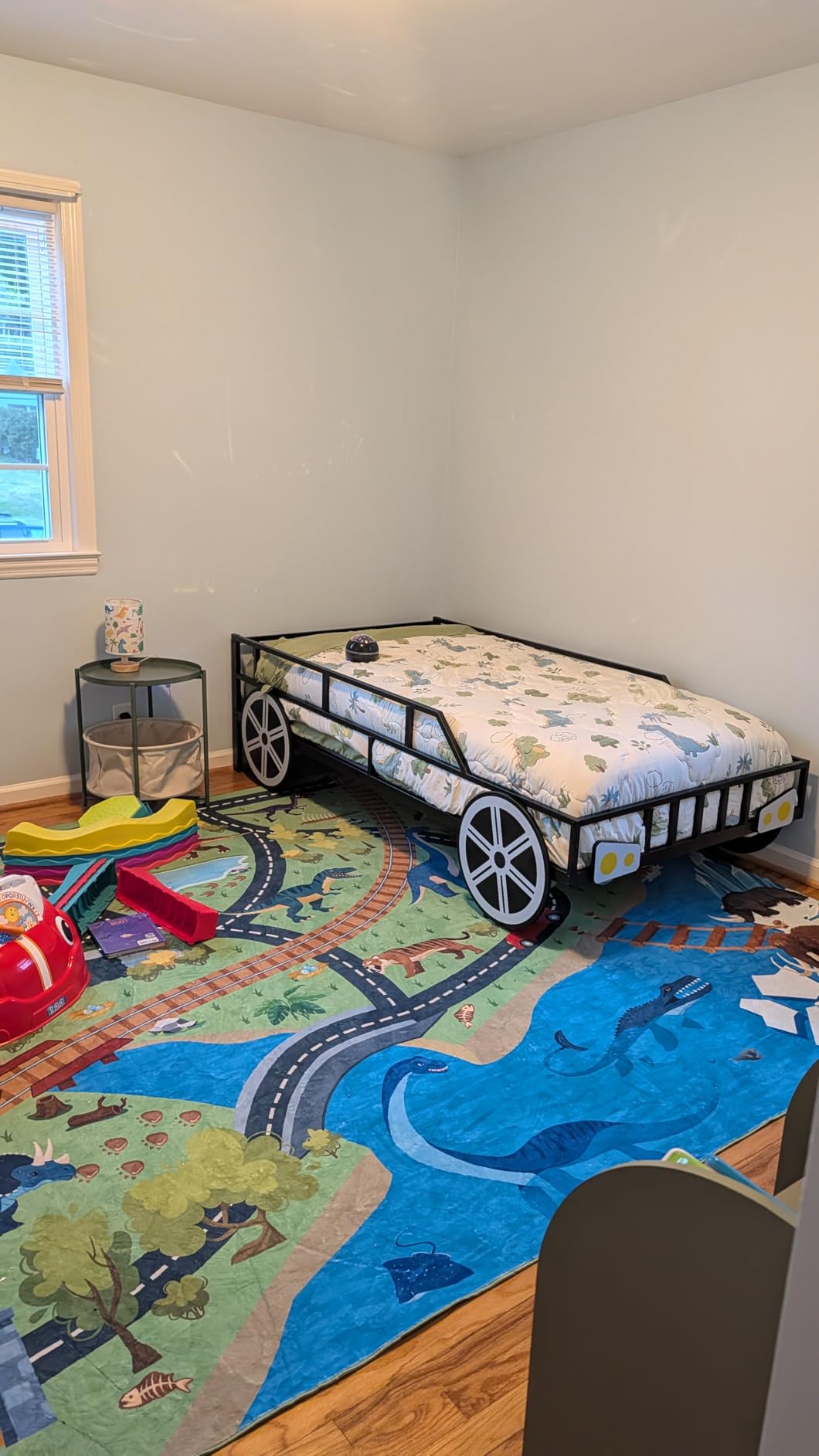 Costzon Twin Bed Frames for Kids, Car-Shaped Metal Bed with Wheels Decorations, Safety Guardrails customer photo 1