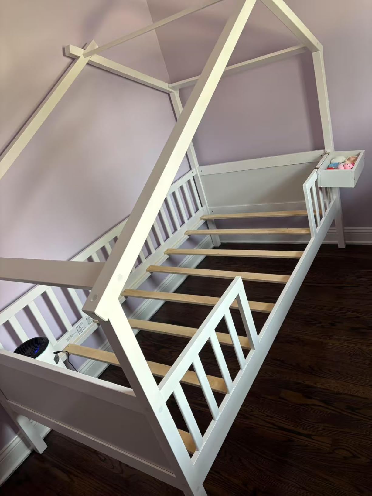 Giantex Twin Kids Bed with Storage Drawers, Wood Montessori Bed with Rails & Side Shelf, Low Daybed for Boys Girls, No Box Spring Needed (Grey) customer photo 2