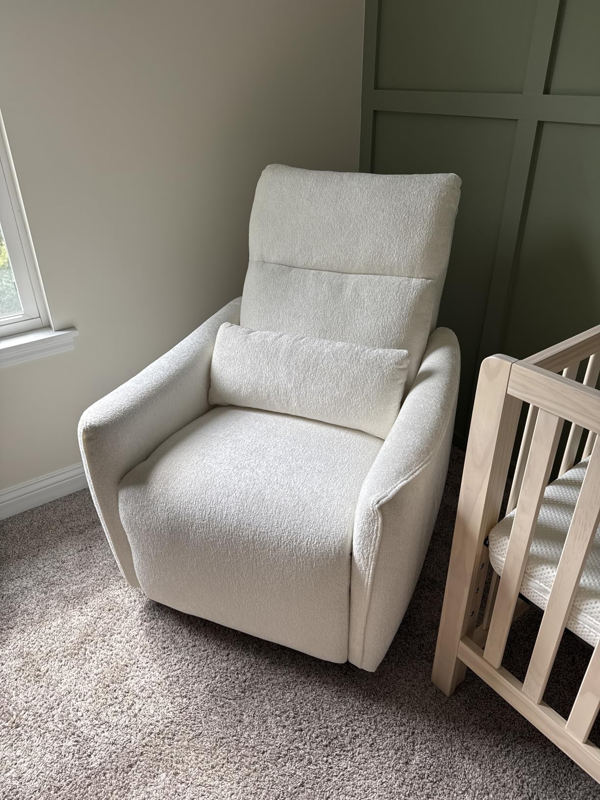 CHITA Swivel Rocker Recliner Chair, Power Nursery Glider Recliner, Nursery Rocking Chair with Adjustable Power Headrest, FSC Certified, Solid Wood Base, Moss Green customer photo 2