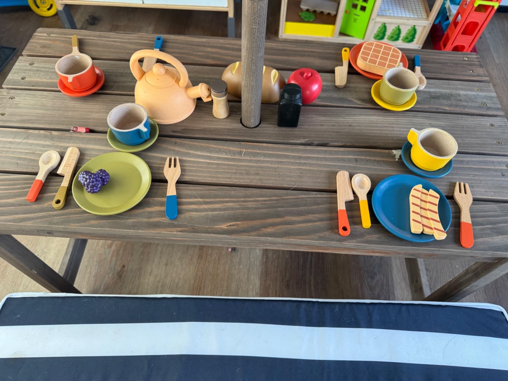 GAGAKU Kids Wooden Play Dishes Set - 27Pcs Montessori Play Kitchen Accessories Plates and Bowls Set, Storage Stand & Play Food, Pretend Cooking Toys for Ages 3-5, Educational Gift for Toddler customer photo 2